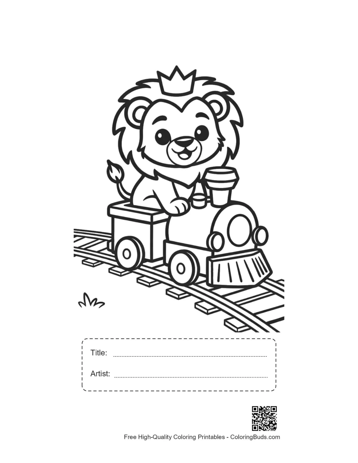 Happy lion cub train printable with title box