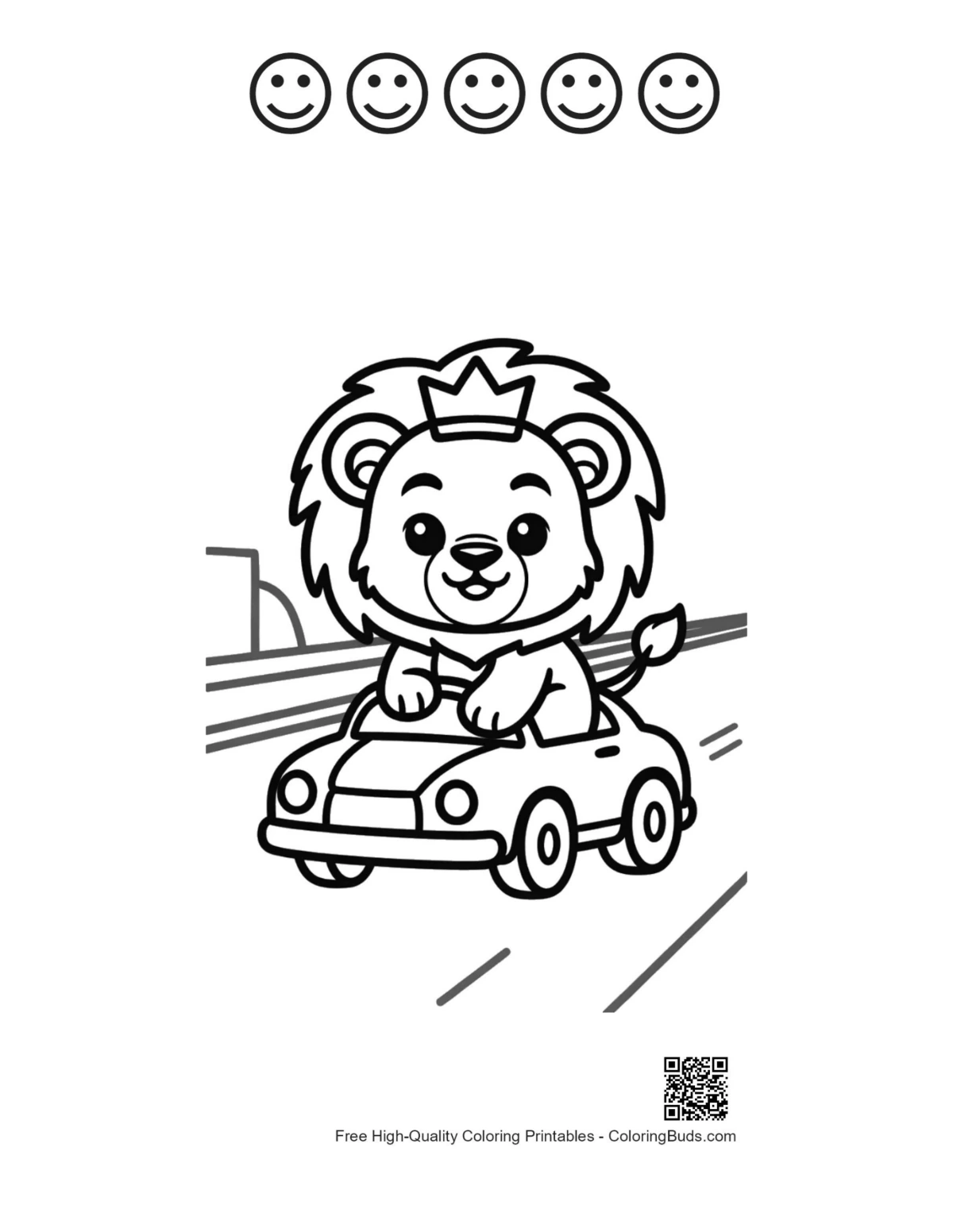 Lion cub sheet with 5 happy faces