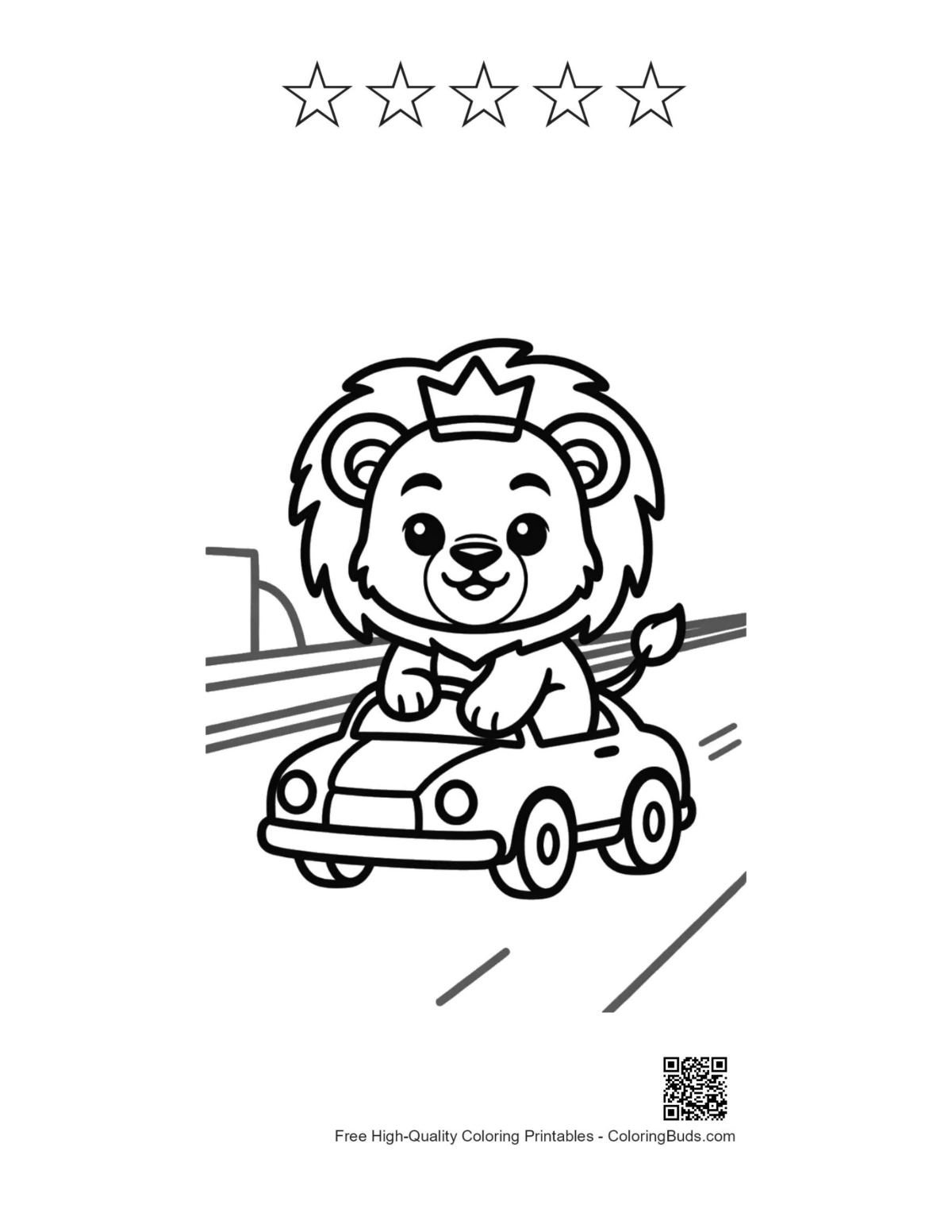 Lion cub printable with 5 stars outline