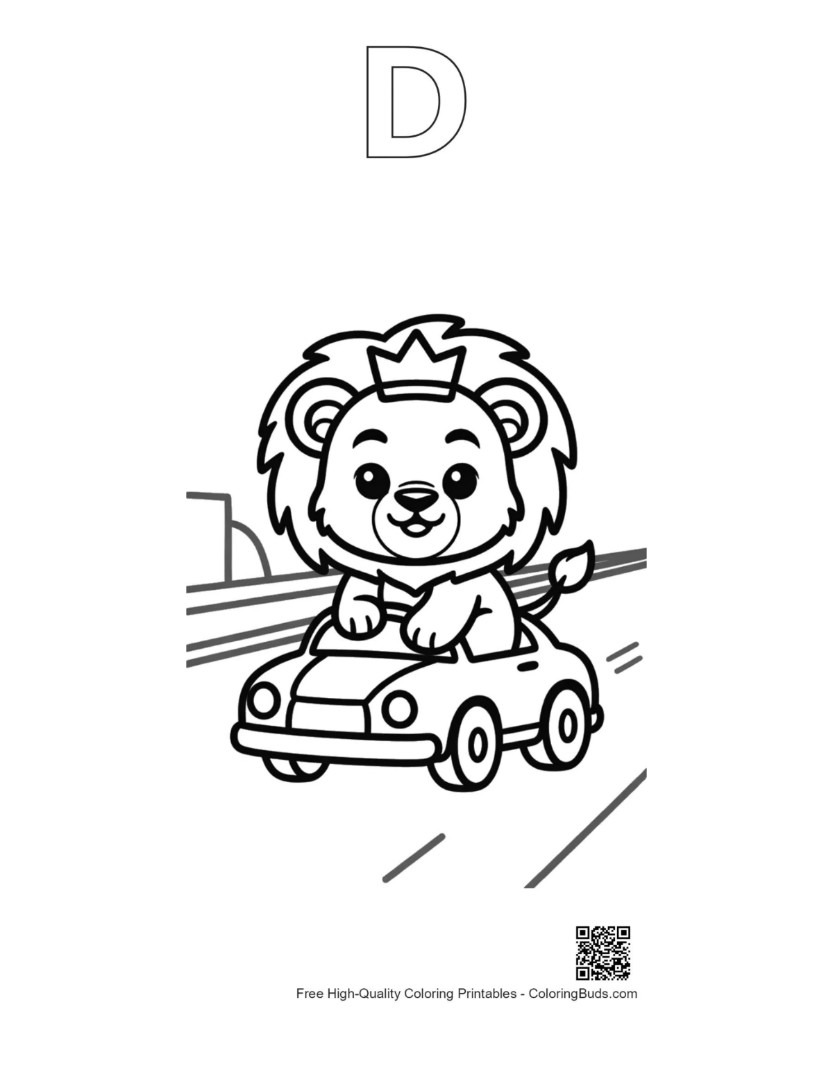 Lion cub coloring page alphabet D outline