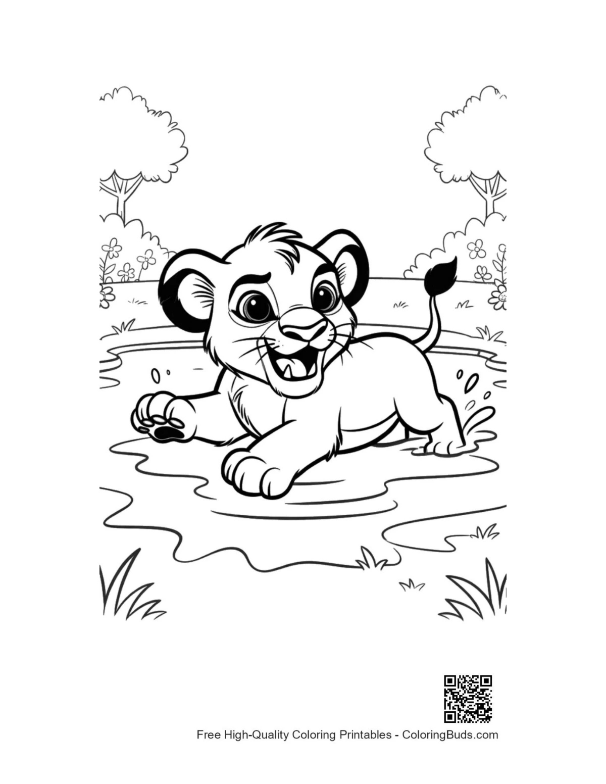 Cute lion cub printable coloring page