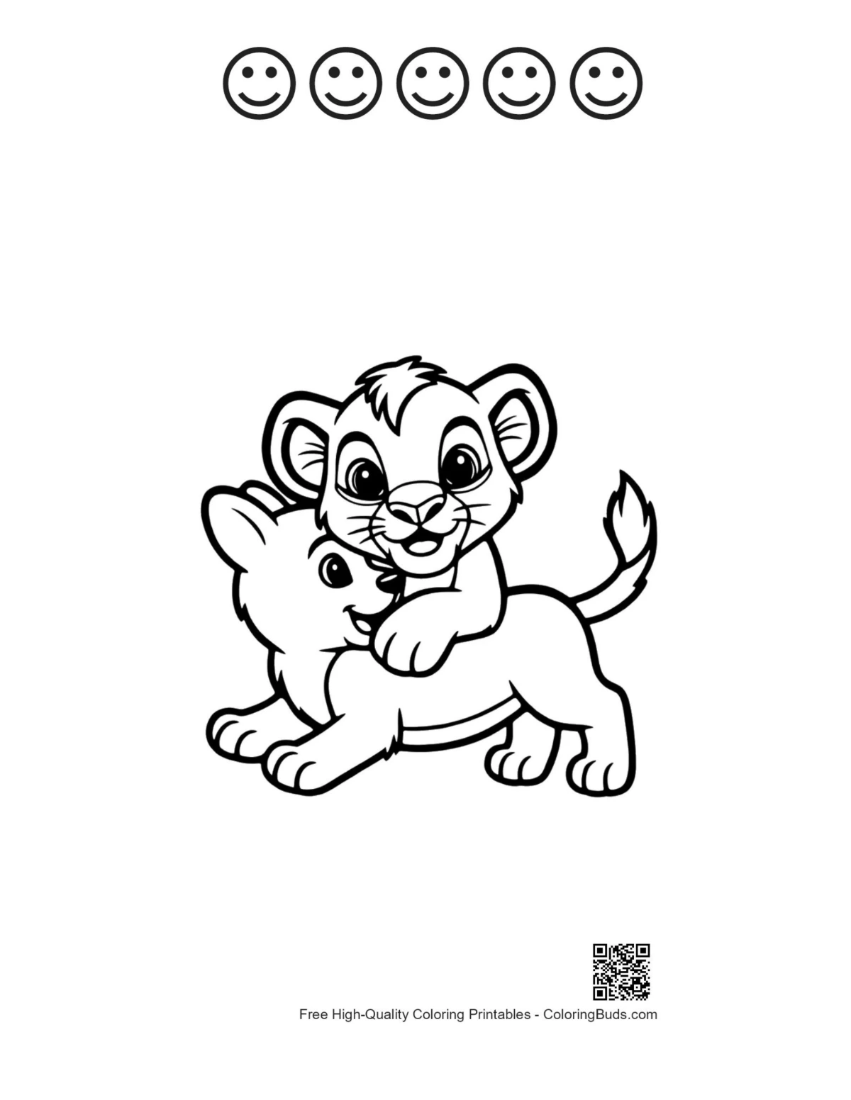 Lion cub 5 happy face outline printable