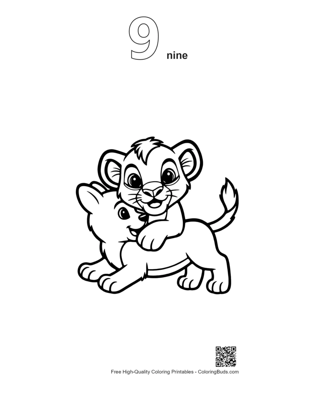 Lion cub outline with number 9 printable