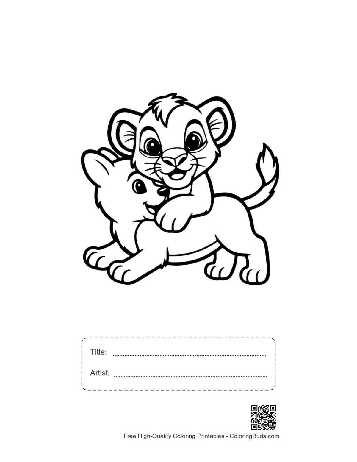 Lion cub printable with title artist box