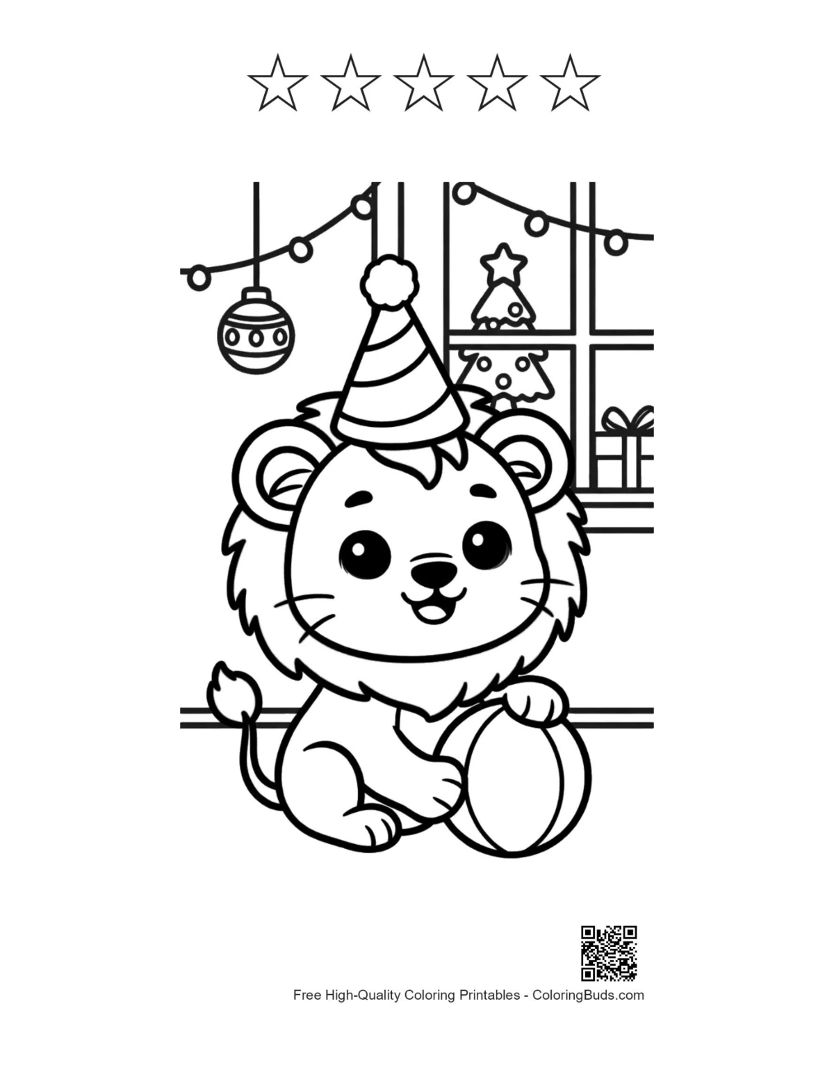 Lion cub with 5 stars outline to color printable