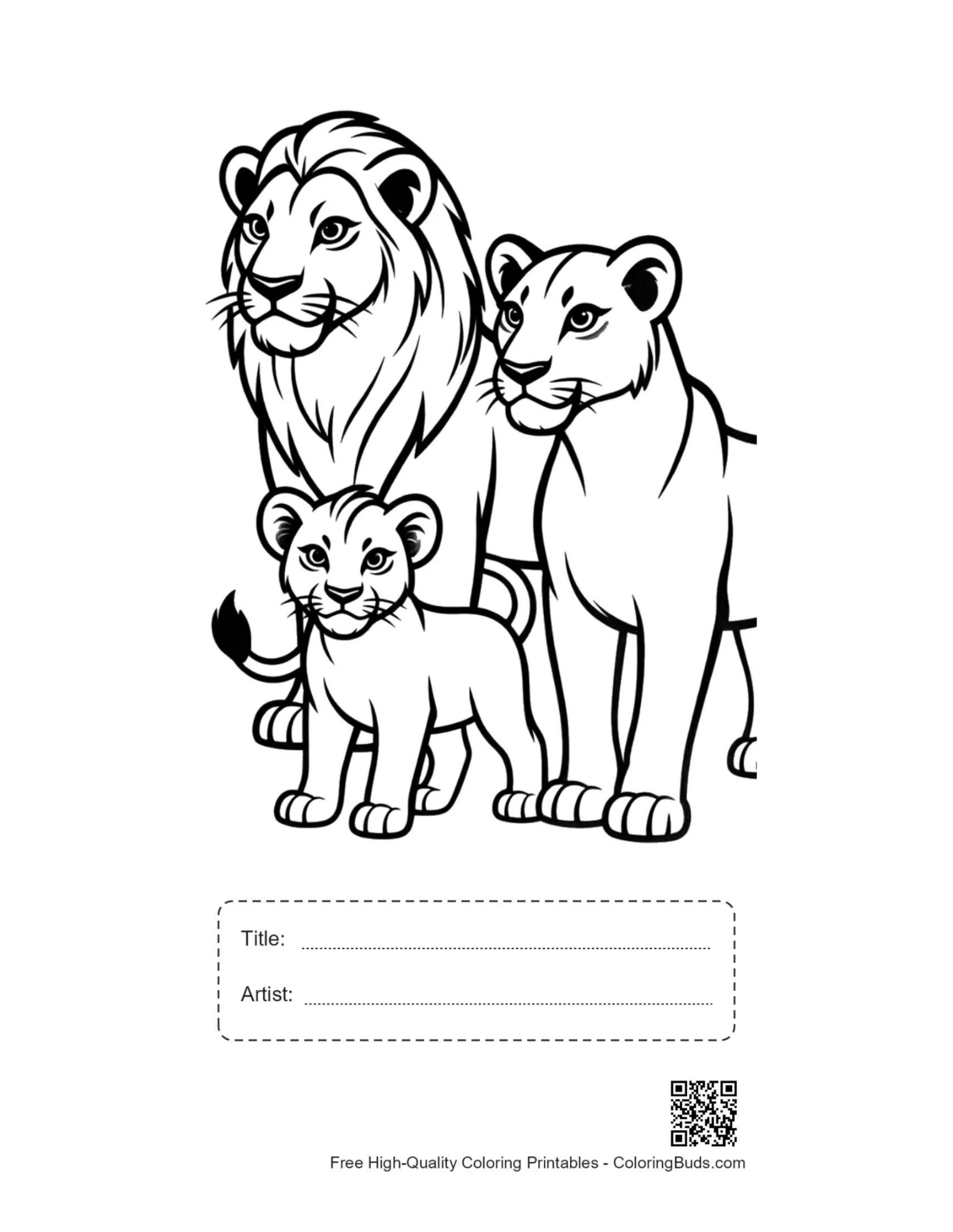 Lion family printable with title box