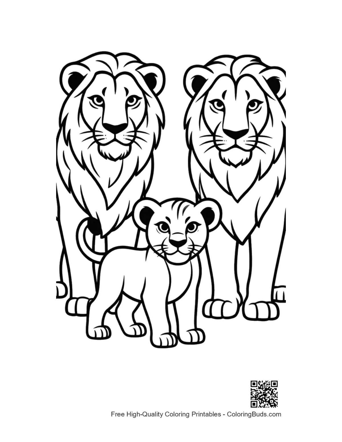 Lion family portrait printable coloring page
