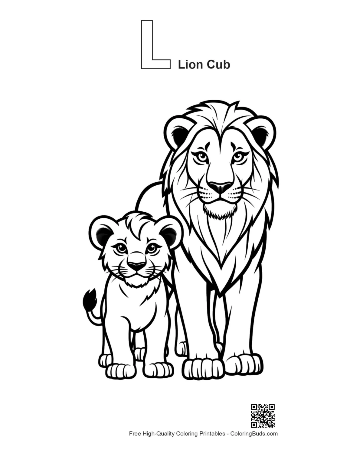 Outline alphabet L lion cub majestic lion printable