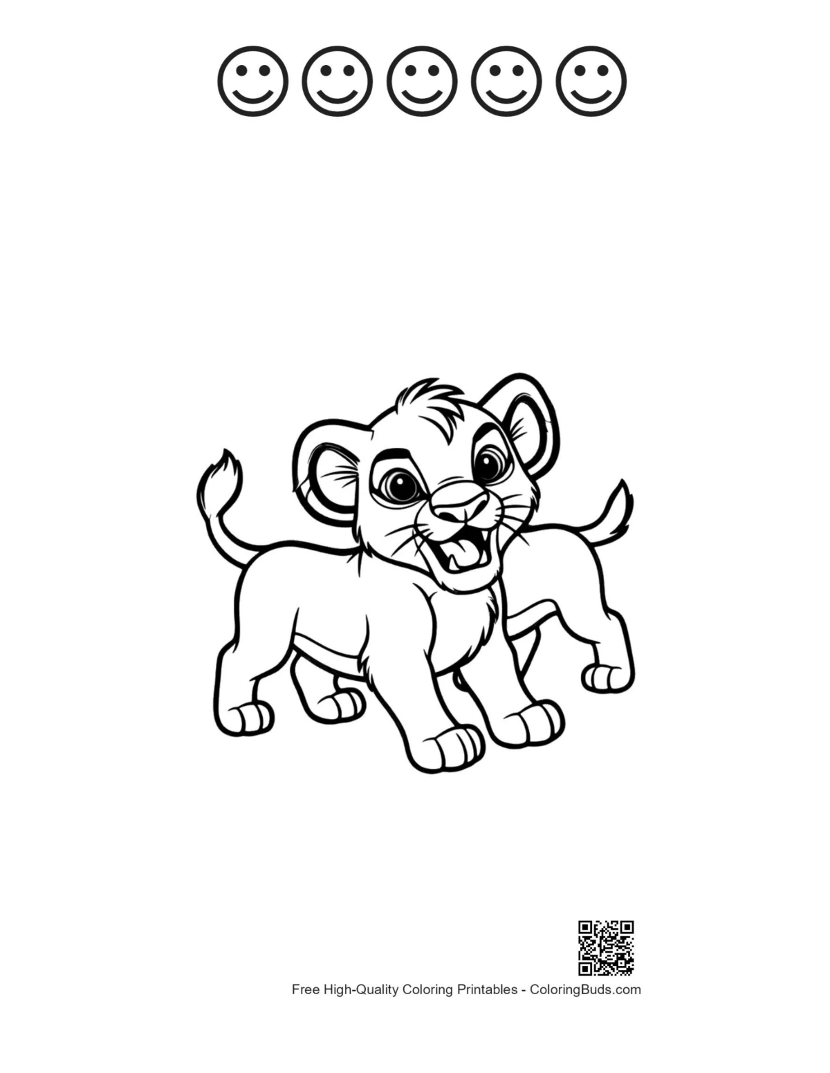 Lion cub roaring joyfully 5 happy face outline page