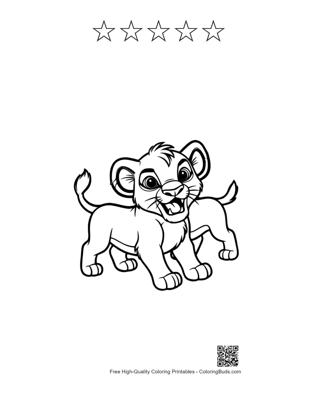 Playful lion cub roaring with 5 star outline printable