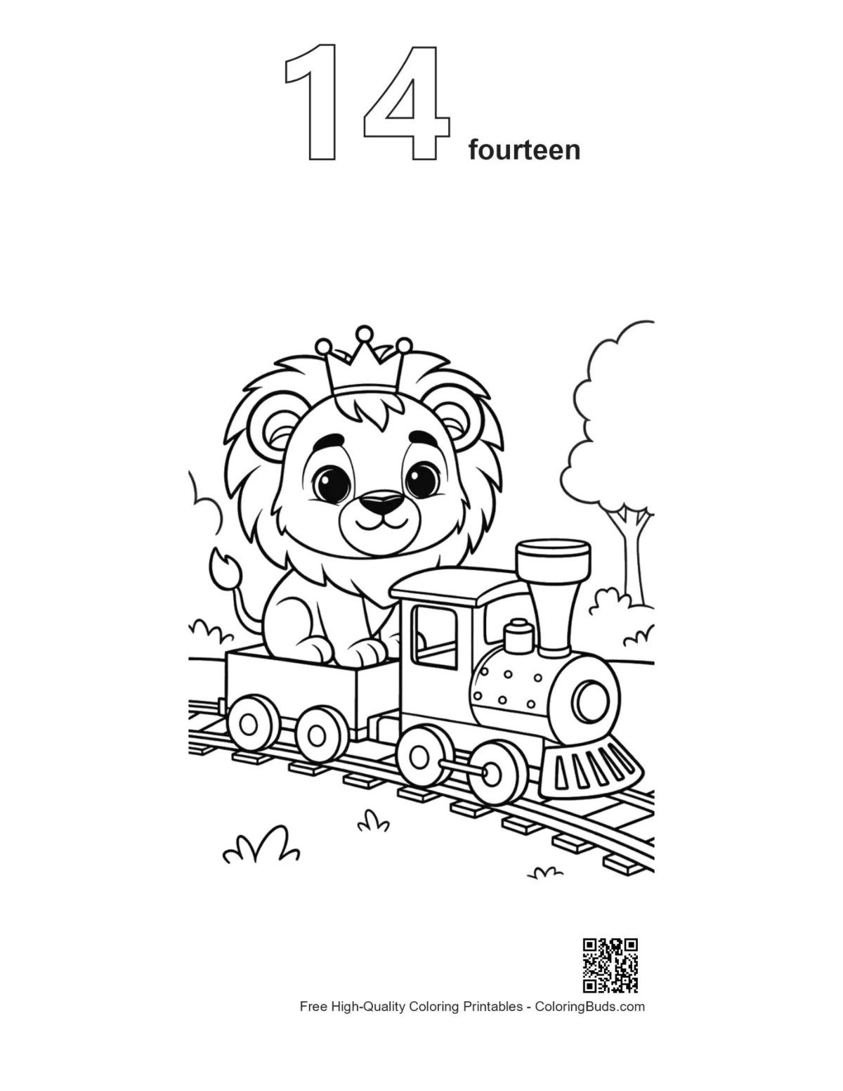 Sweet lion cub train printable outline number 14