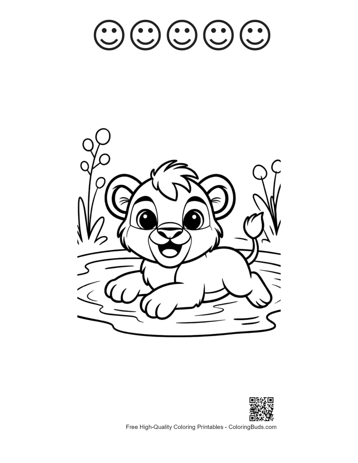 Lion cub lake printable with happy faces