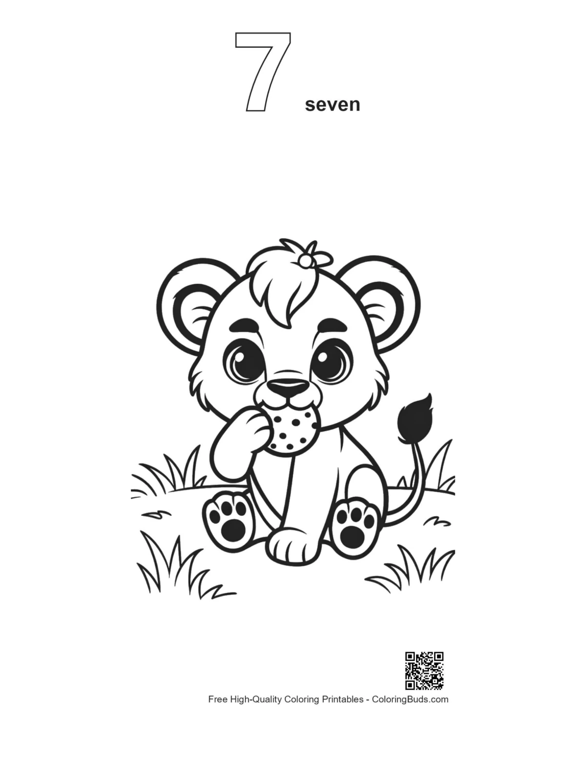 Lioness cub cookie outline with number 7 printable