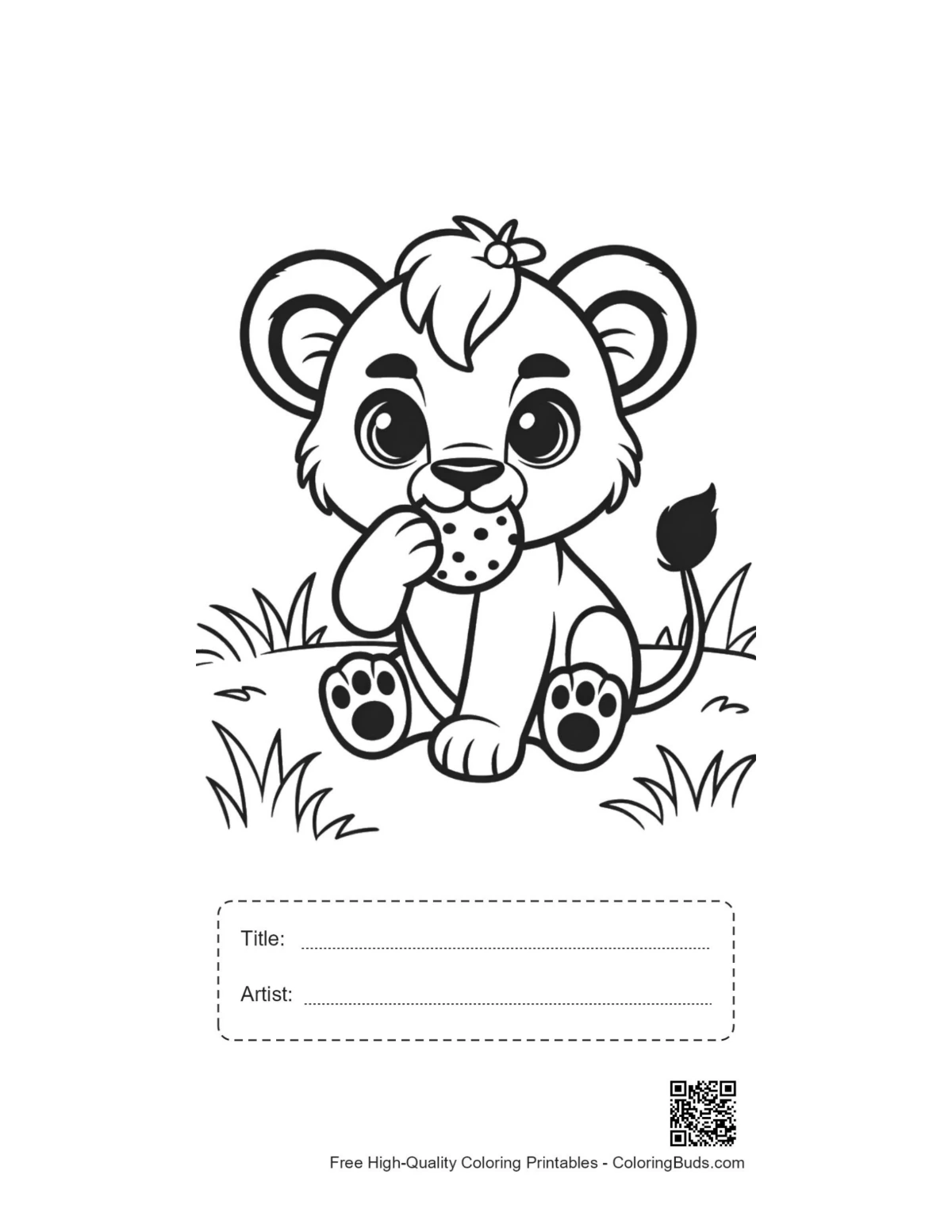 Lioness cub cookie printable with title artist box