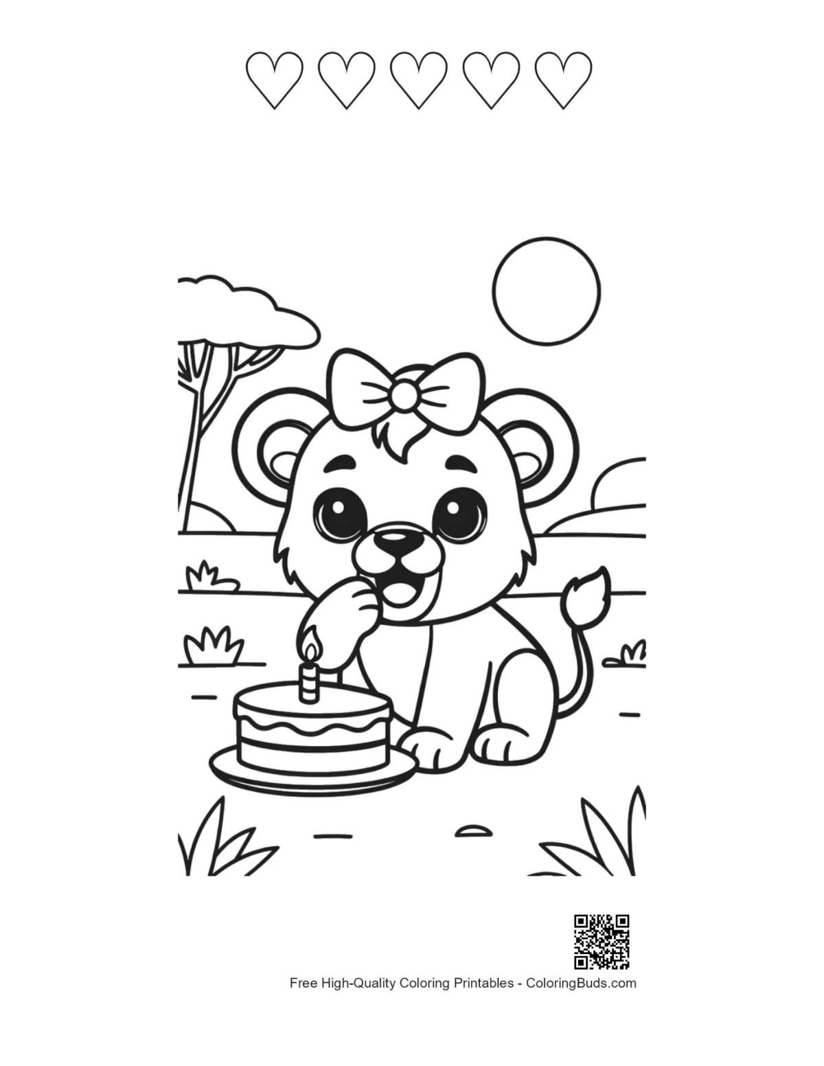 Lioness cub pancakes 5 heart outline coloring page