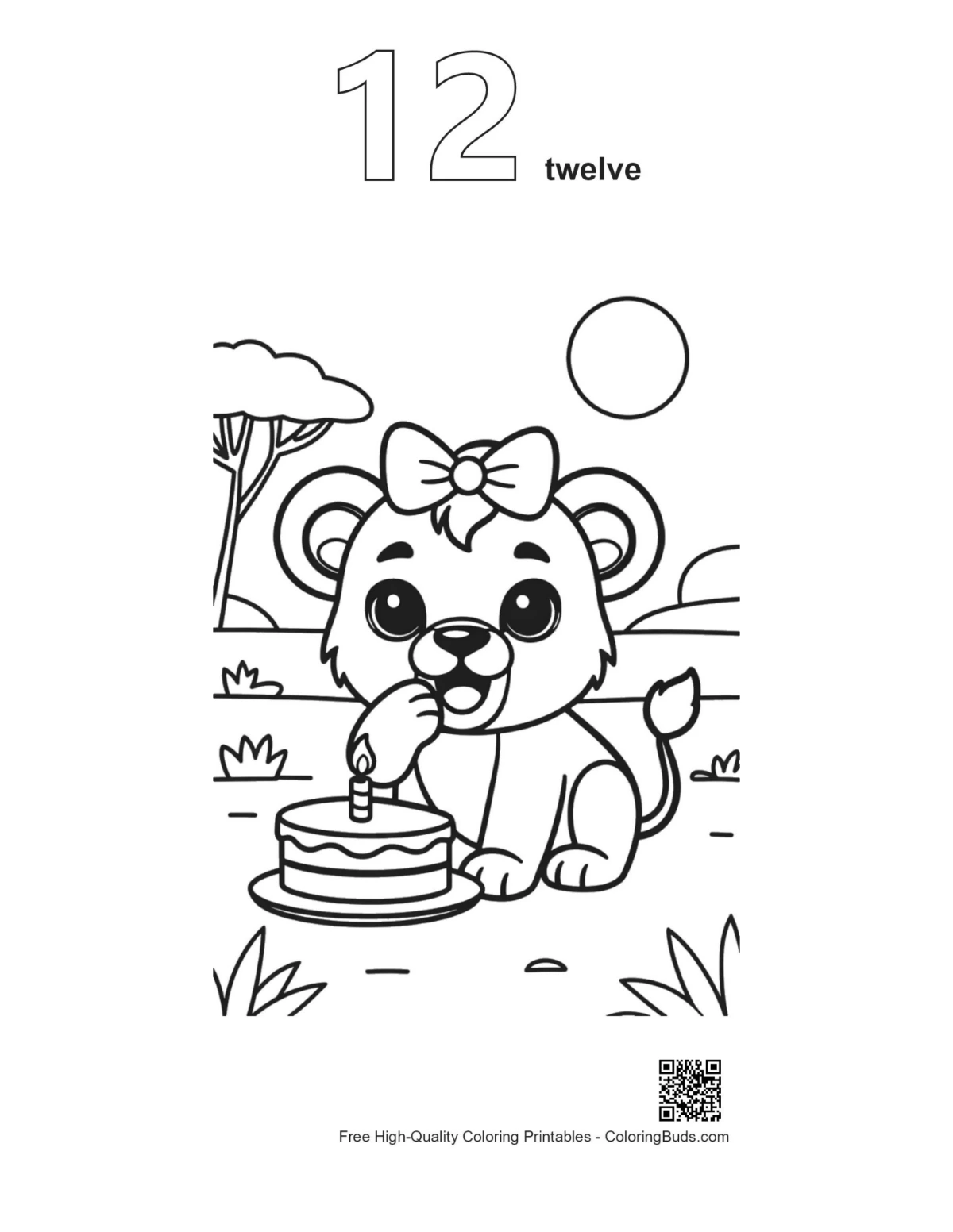 Lioness cub pancakes outline number 12 printable