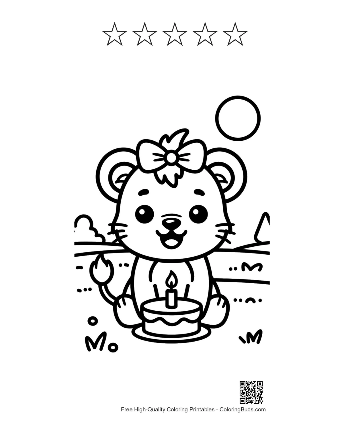 Cute lioness cub cupcake printable with 5 star outlines