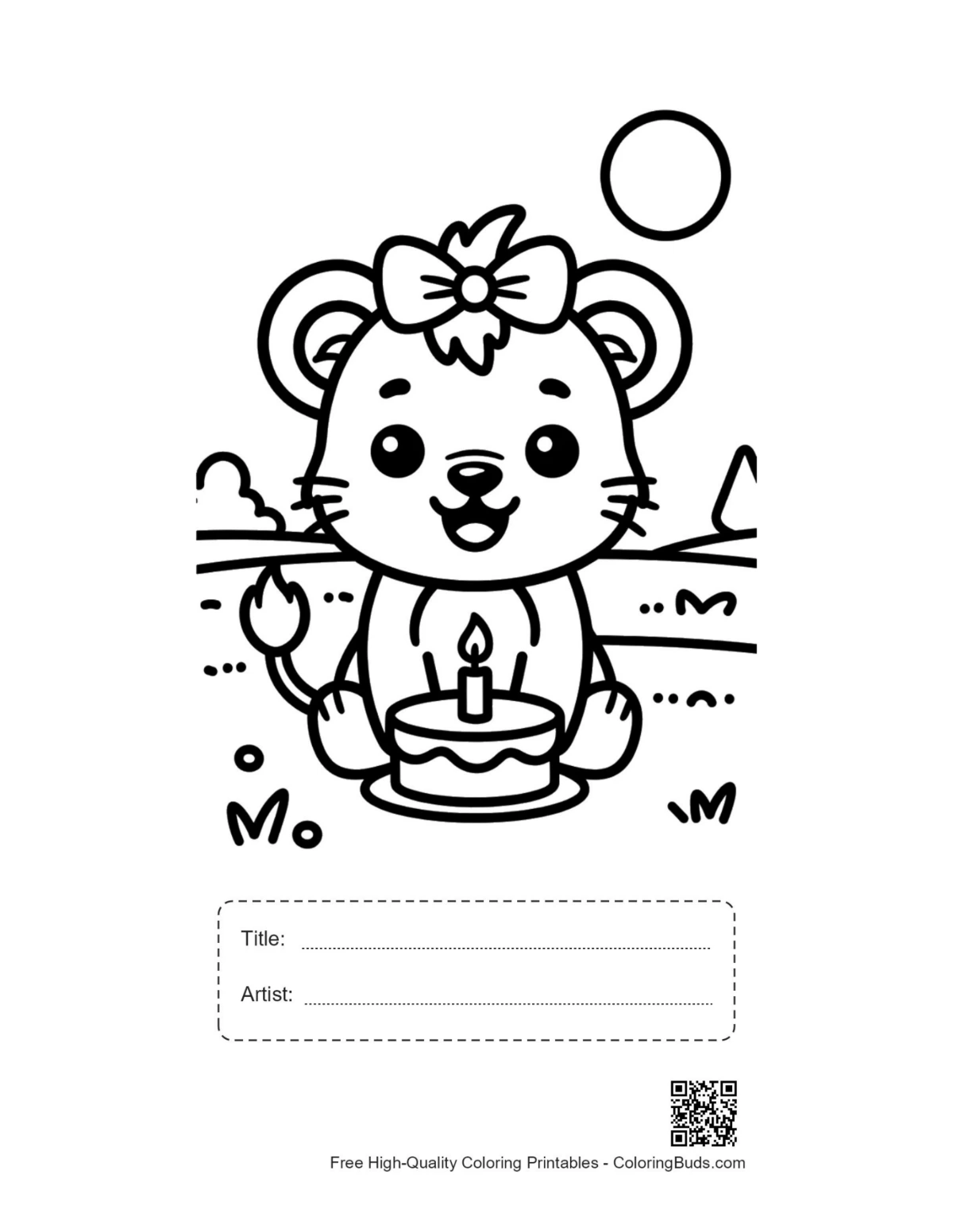 Cute lioness cub cupcake printable with title artist box