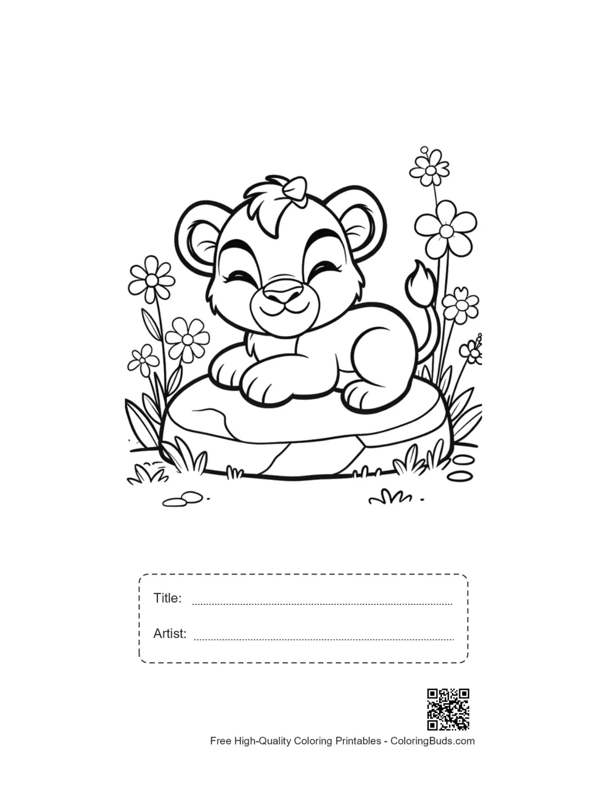 Easy lioness printable with title artist box