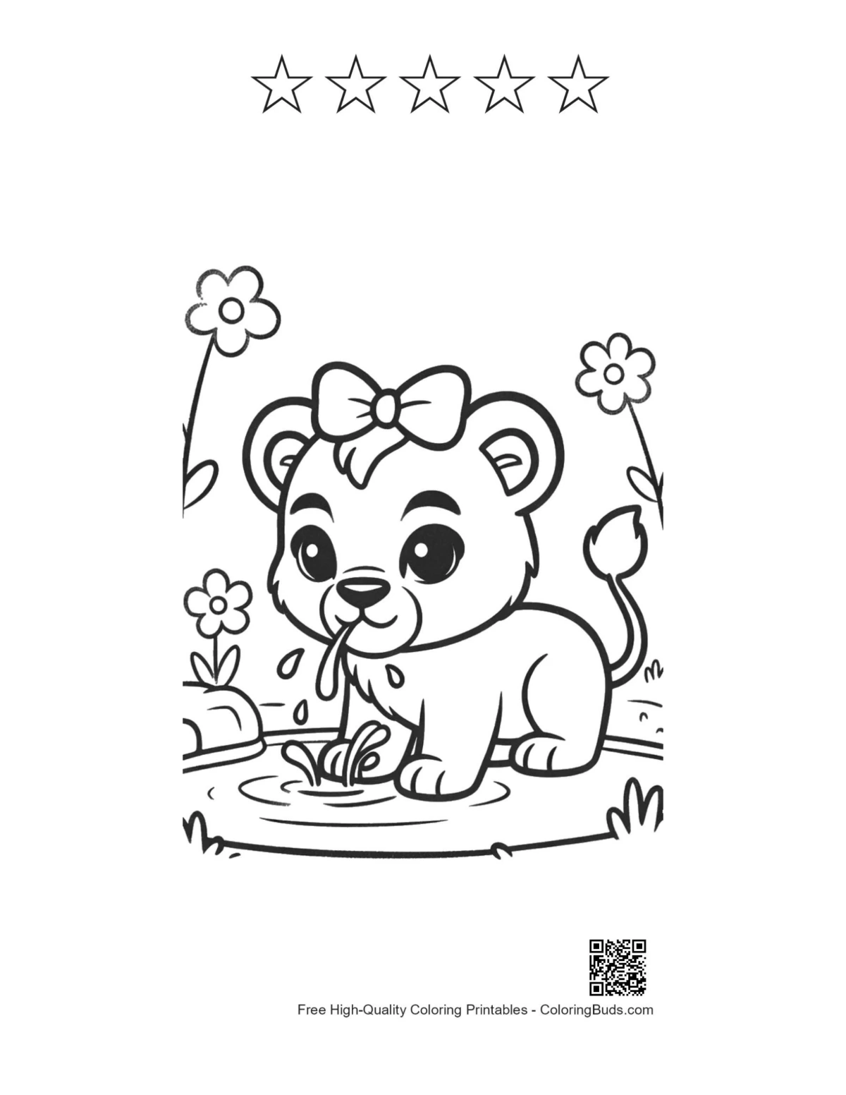 Lioness printable with 5 star outlines