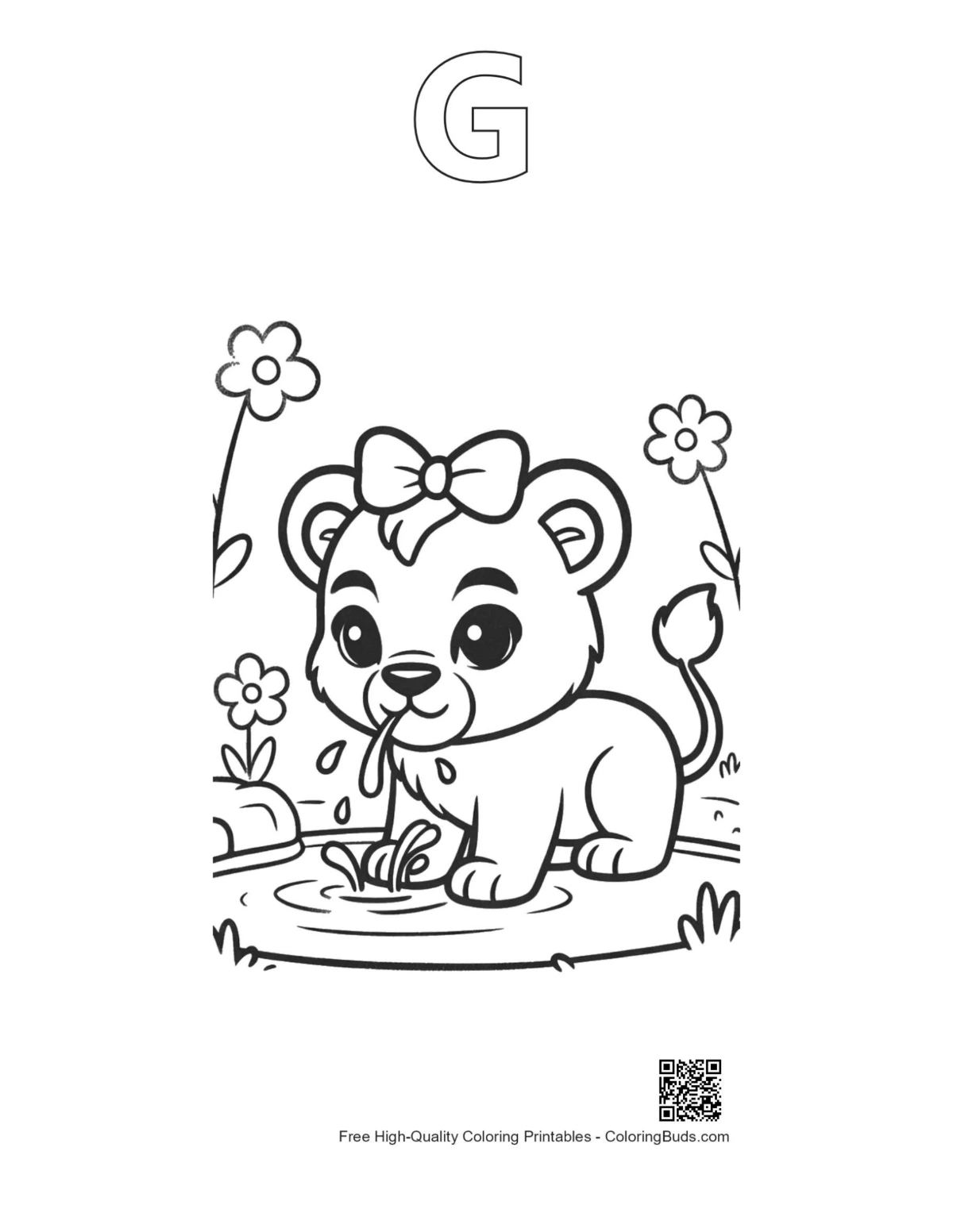 Lioness coloring outline shaped like alphabet G