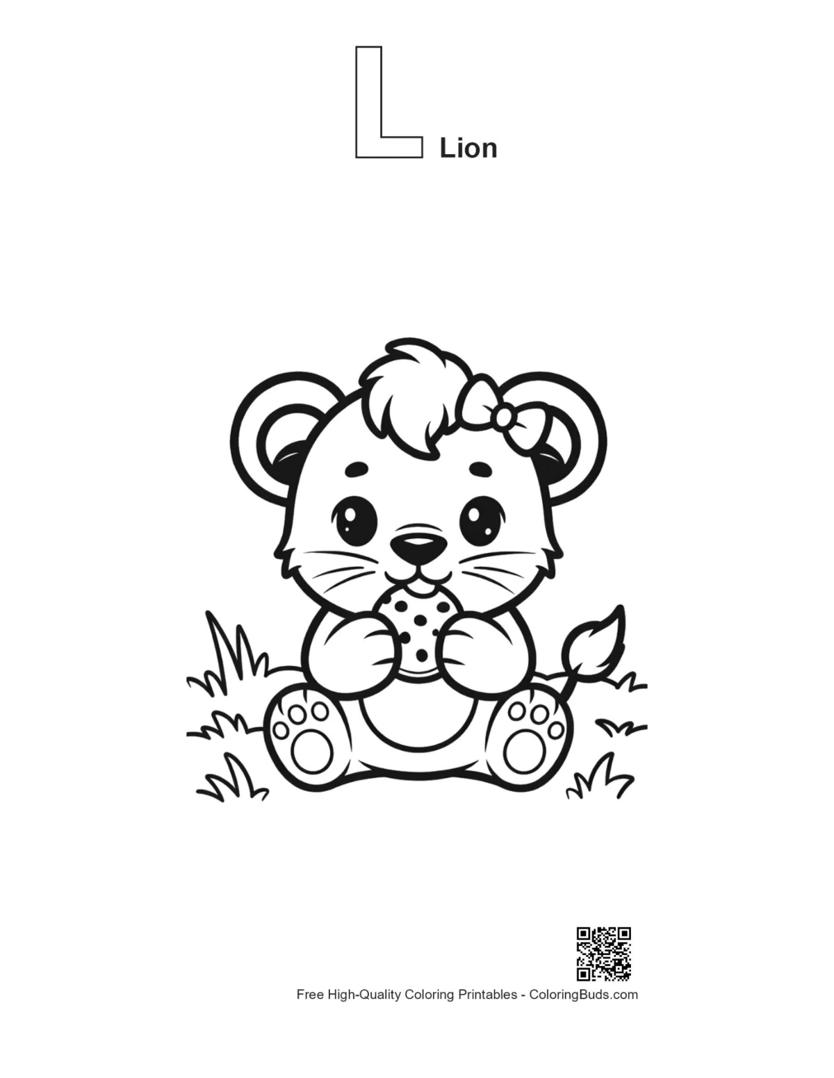 Lioness coloring page with alphabet L outline