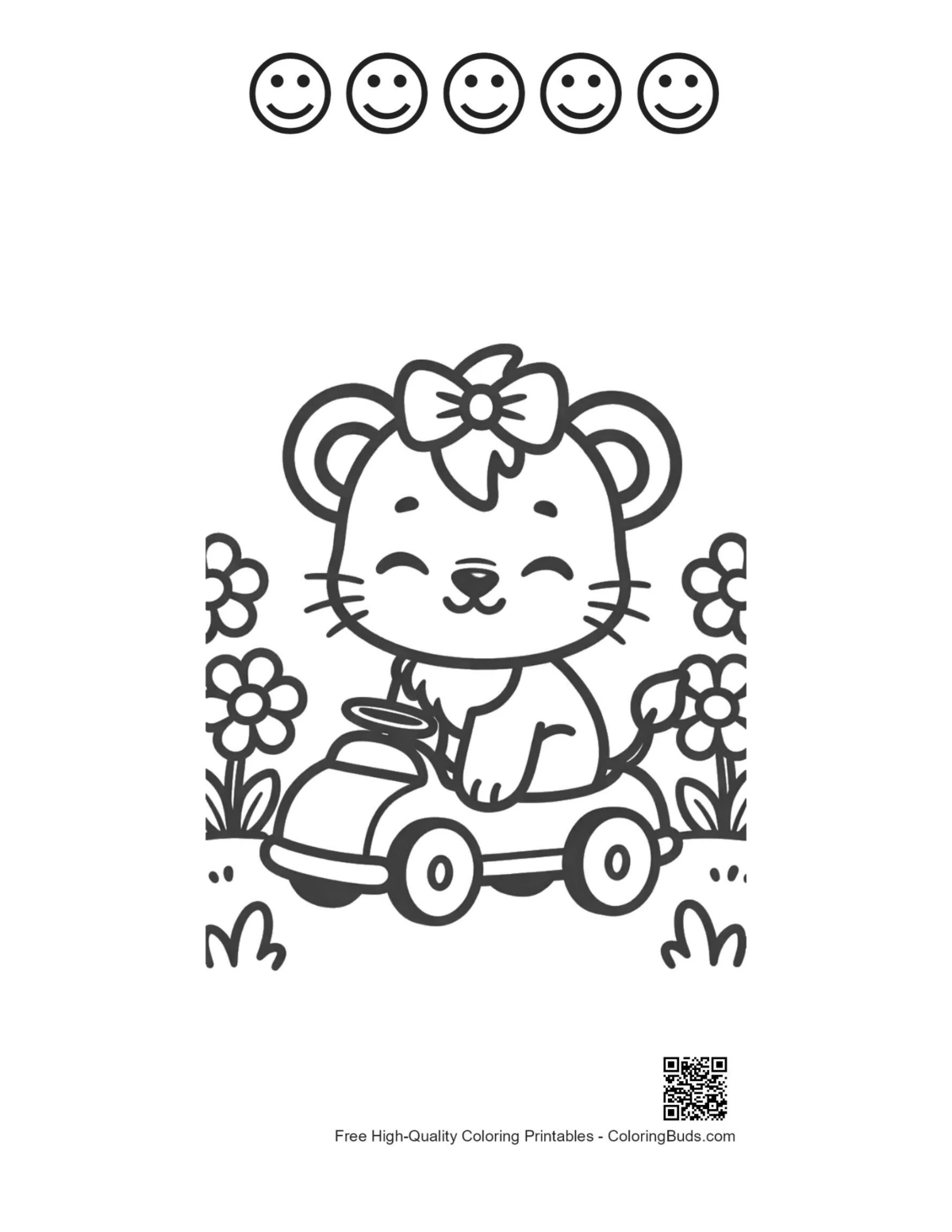 Lioness cub sunny toy car with happy faces printable