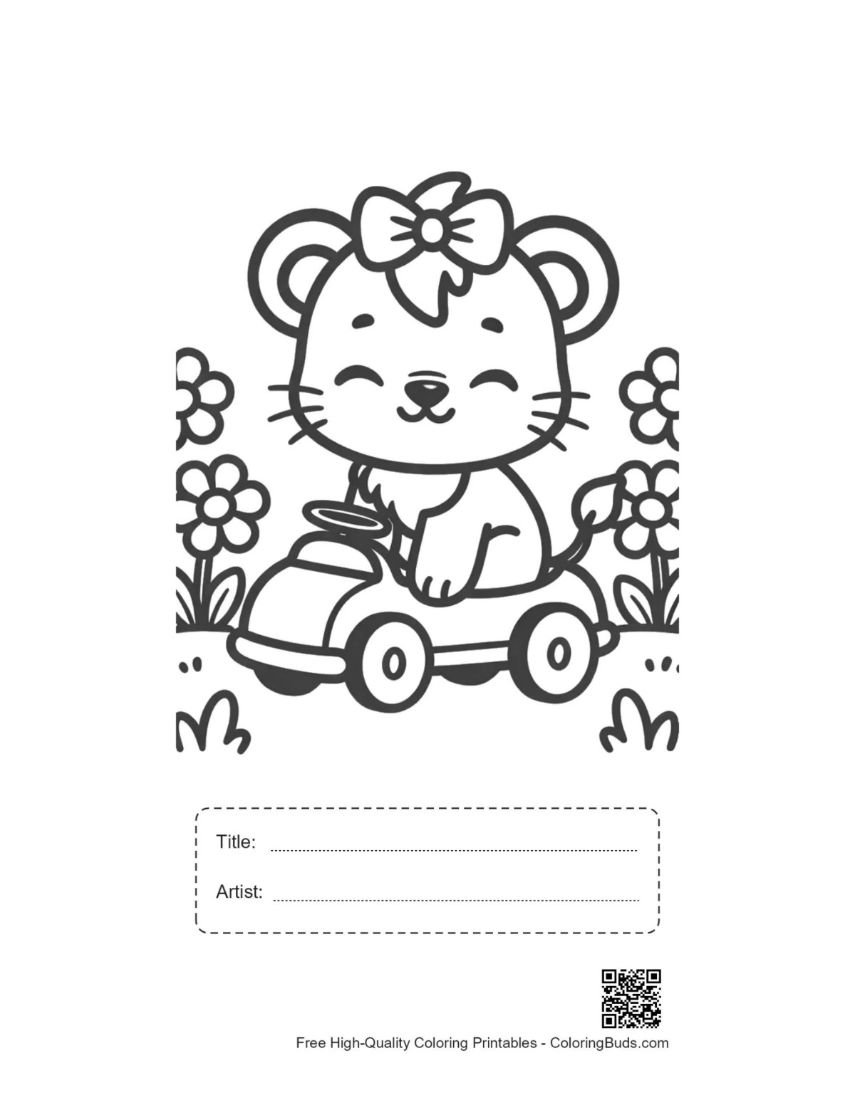 Cute lioness cub toy car printable with title box