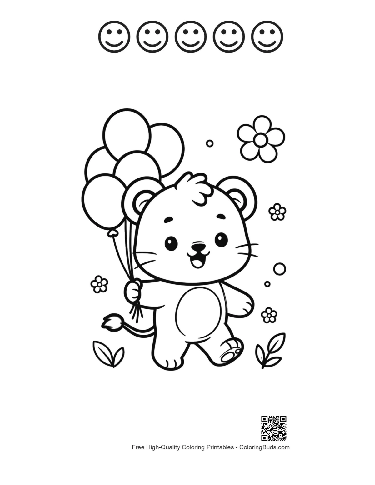 Lioness printable with 5 happy face outlines
