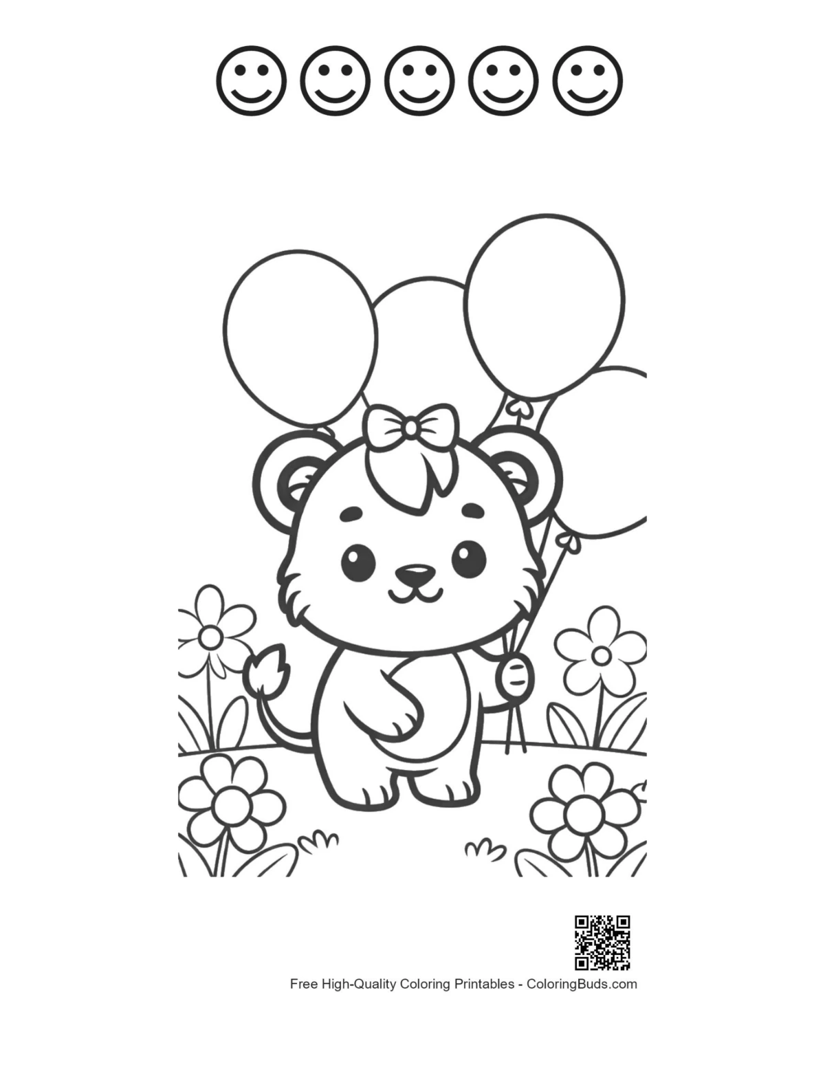 Lioness with 5 happy faces outline