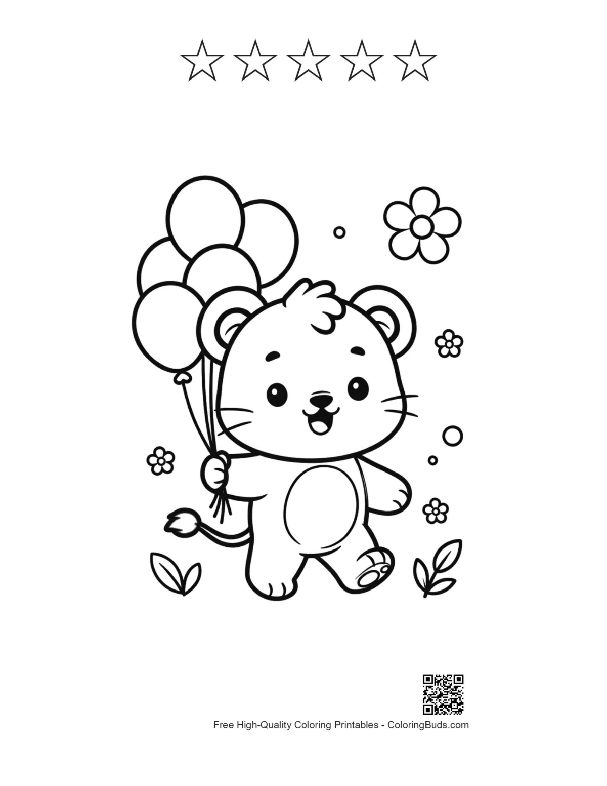 Lioness printable coloring page with 5 stars