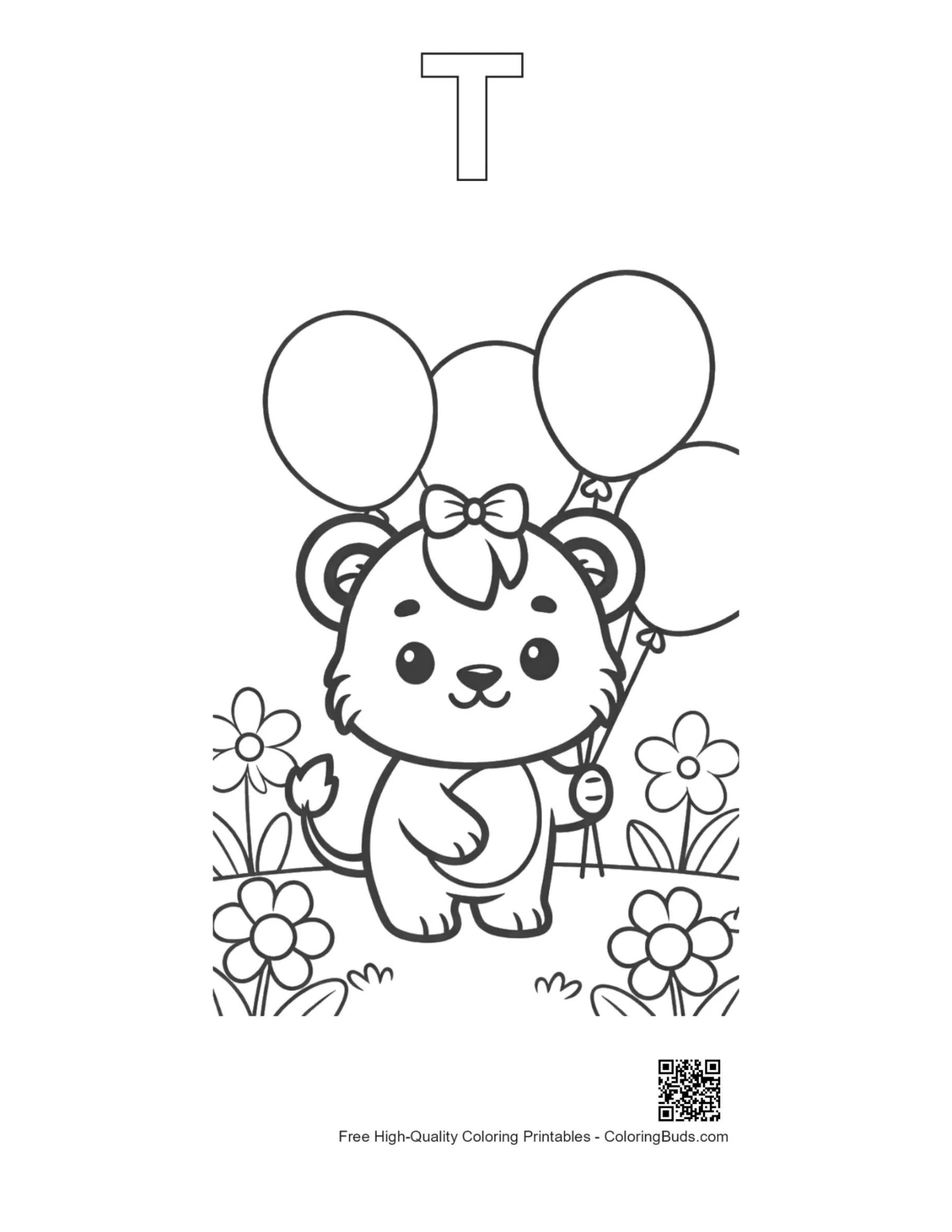 Lioness outline alphabet T printable