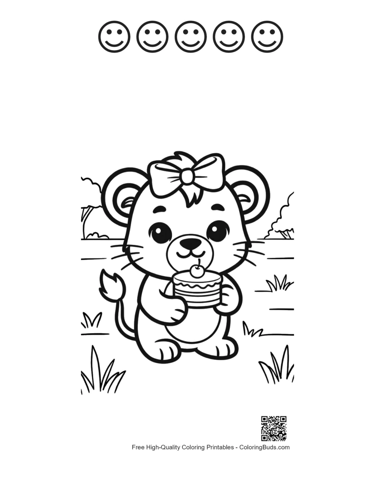 Lioness sheet with 5 happy faces