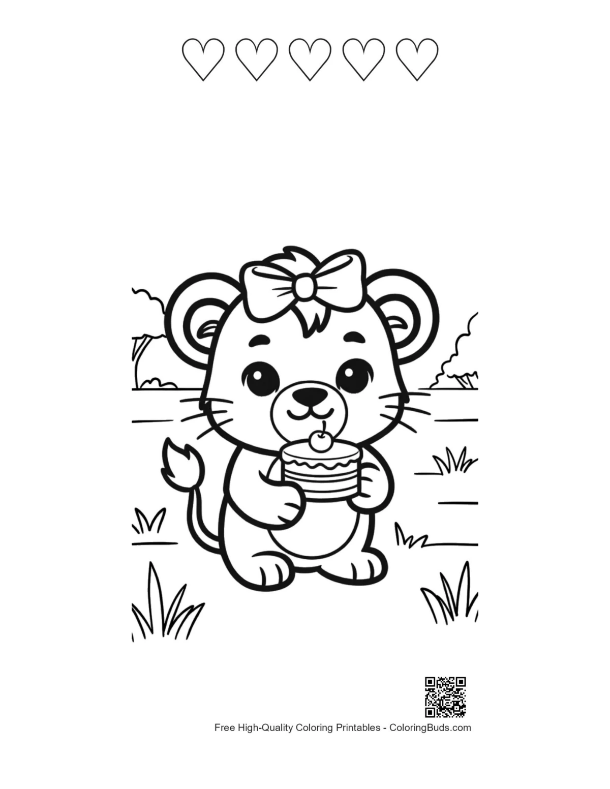Printable lioness with heart outlines