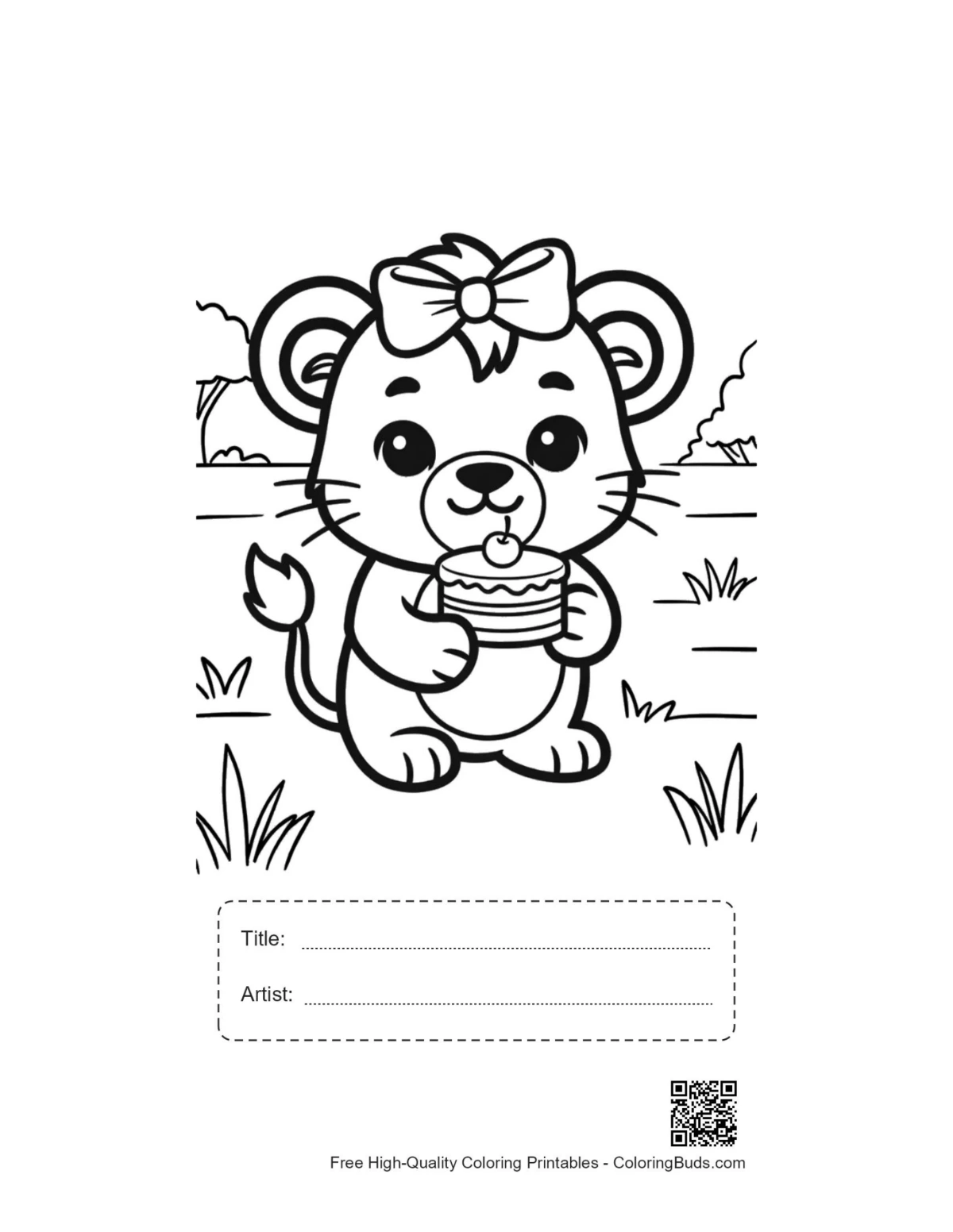Printable lioness sheet with title box