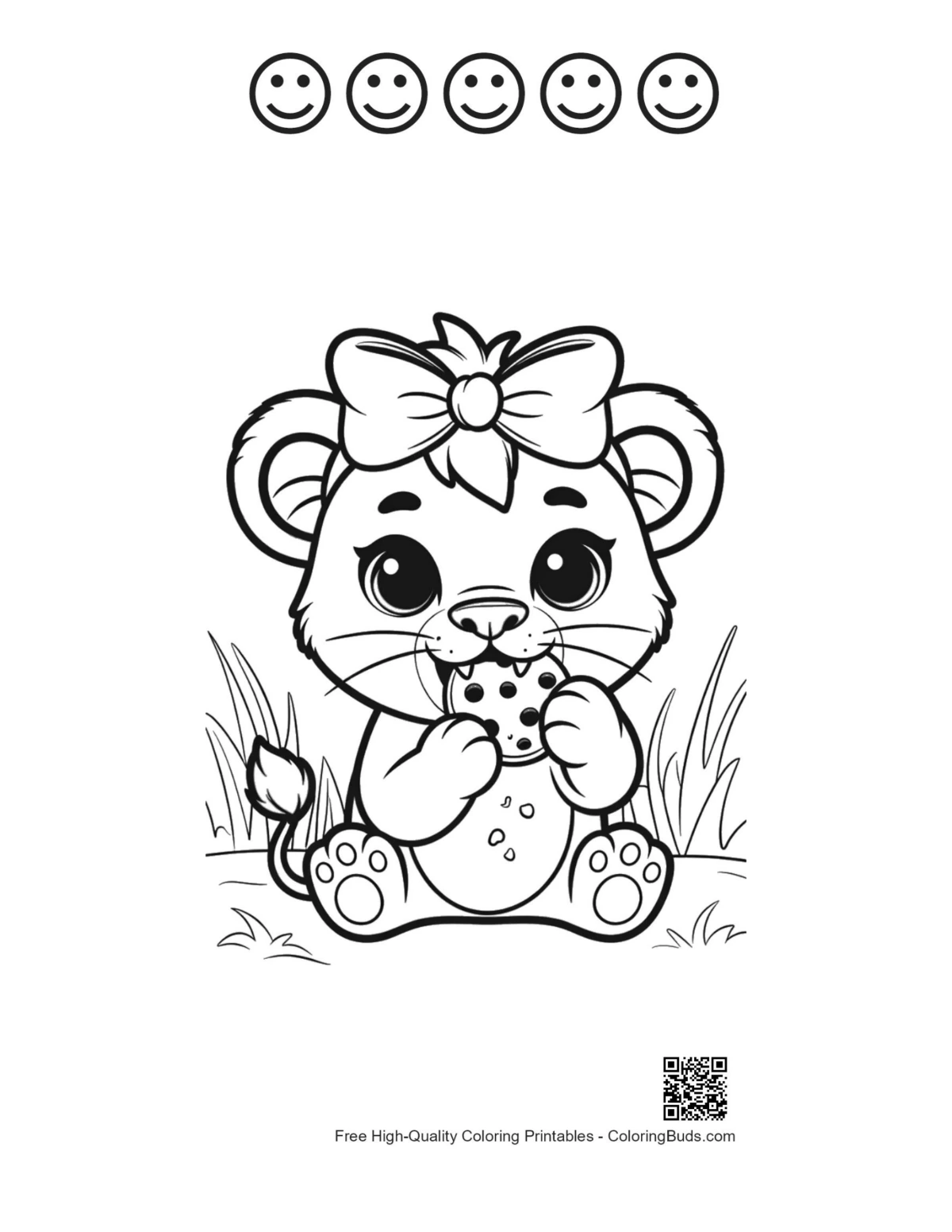 Lioness cub cookie 5 happy faces printable