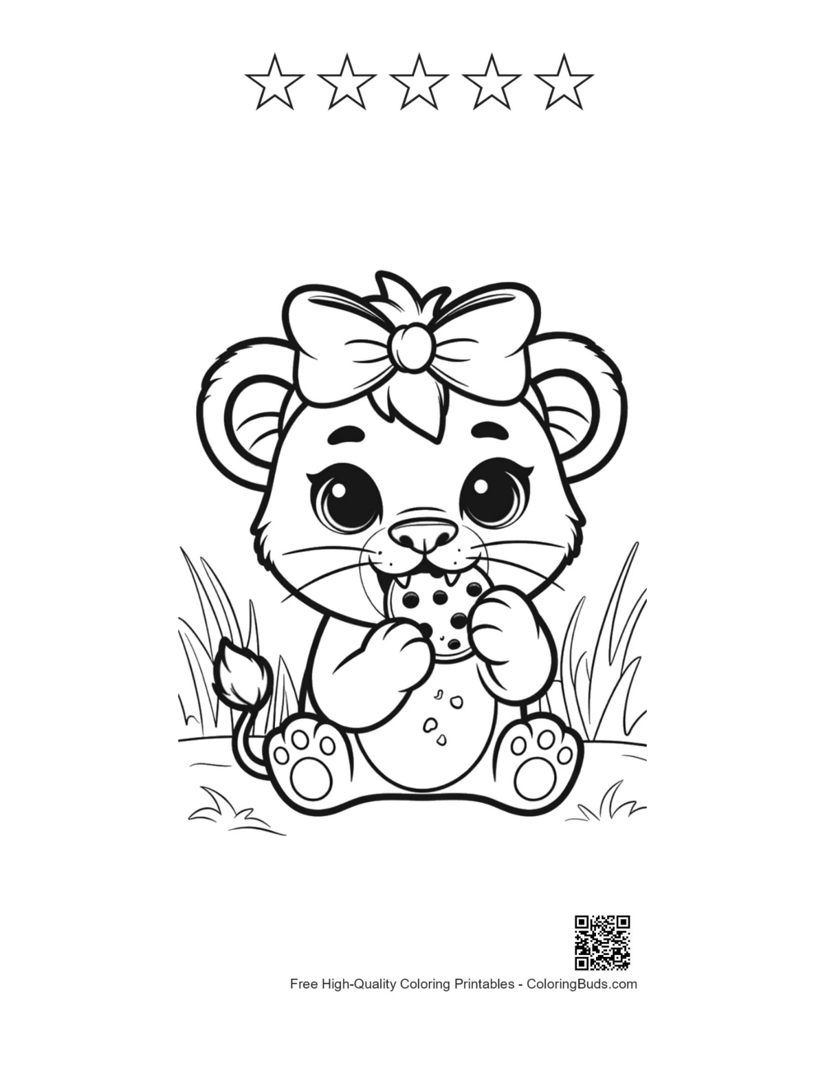 Lioness cub cookie with 5 stars printable