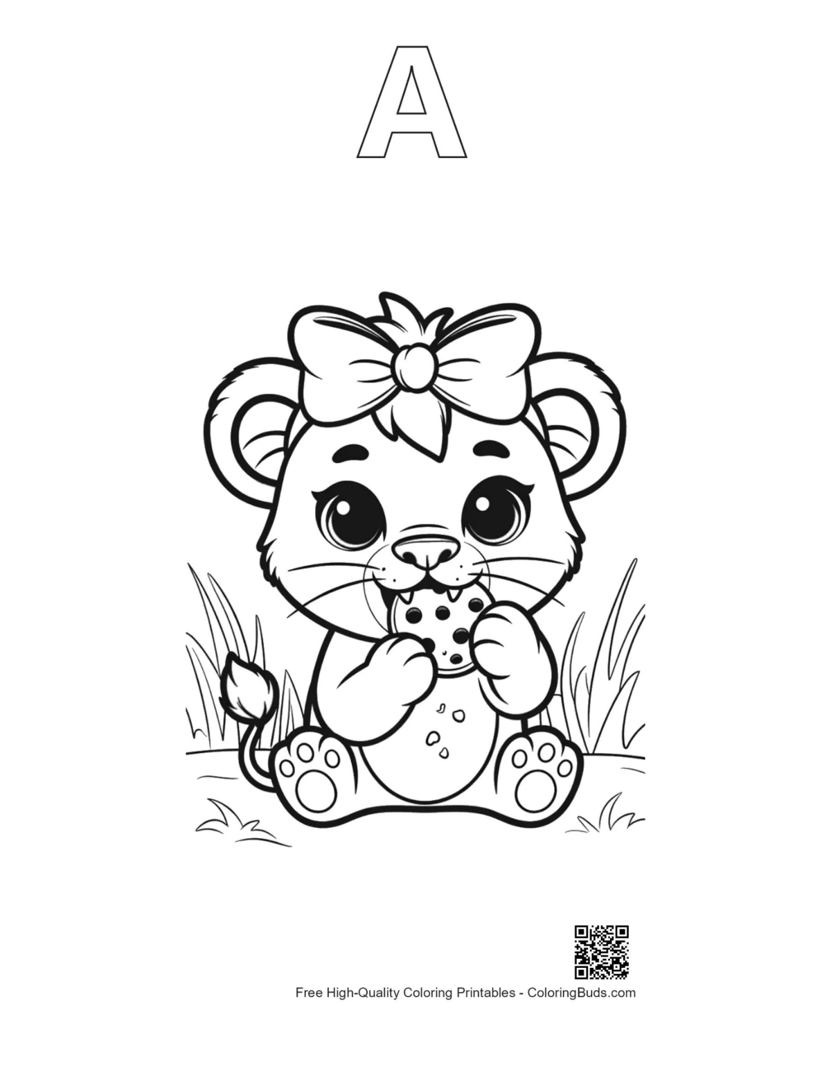 Lioness cub cookie printable alphabet A outline