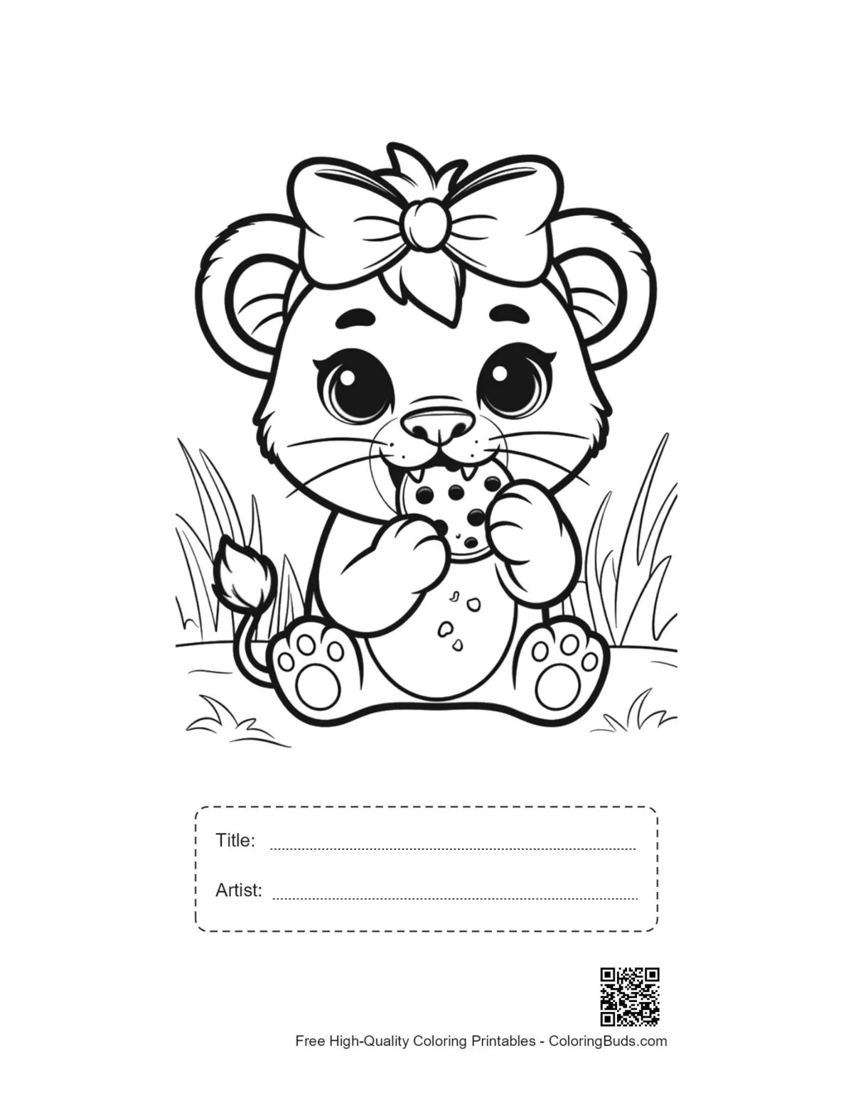 Lioness cub cookie printable with title box