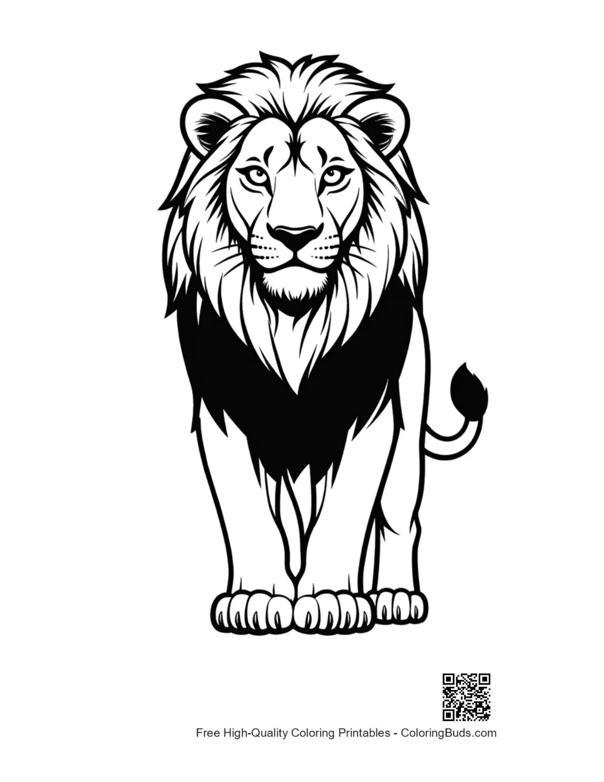 Majestic lion standing proudly outline for coloring
