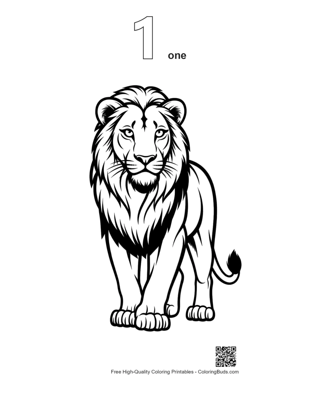 Ausmalbild: Umriss eines majestätischen Löwen, Nummer 1