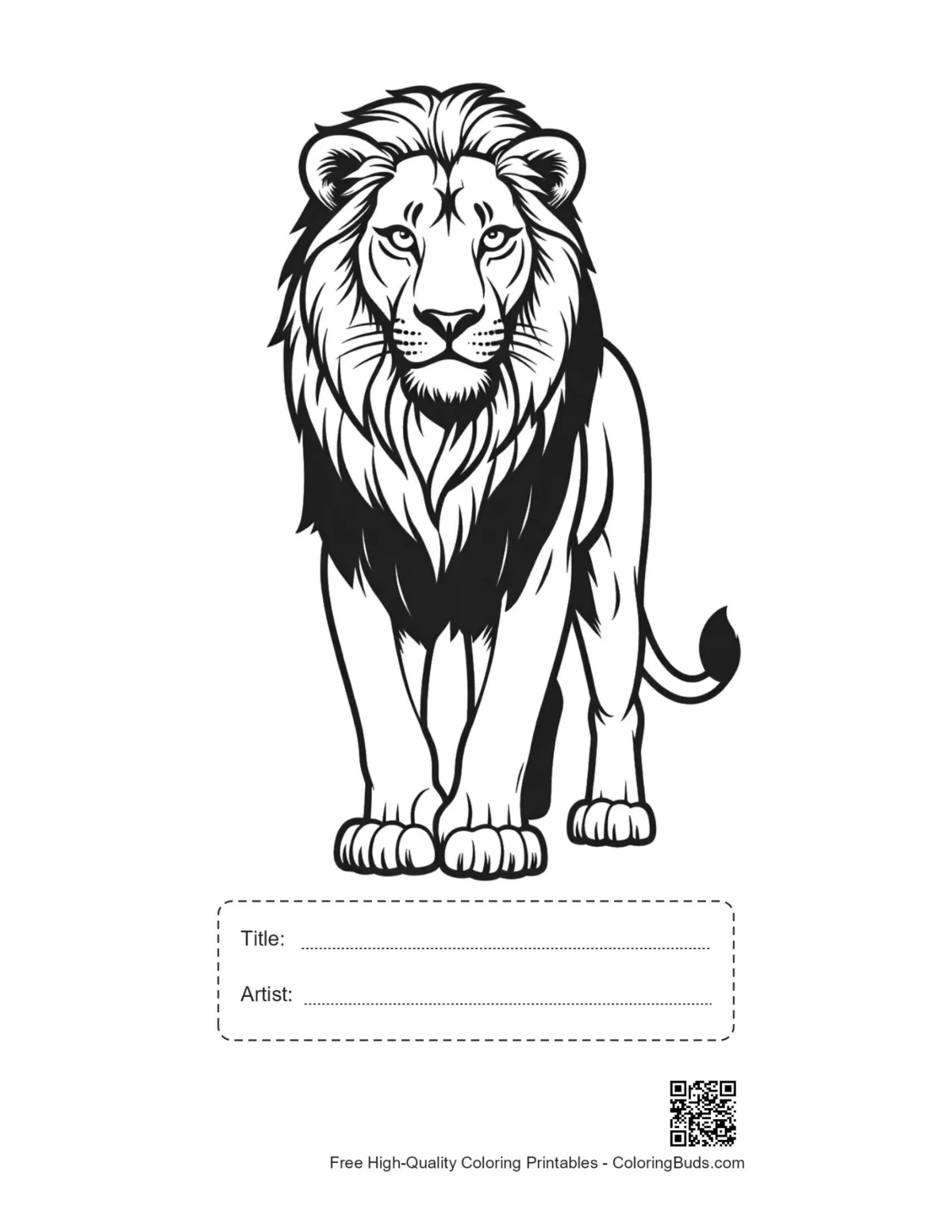Majestic lion printable with title and artist box