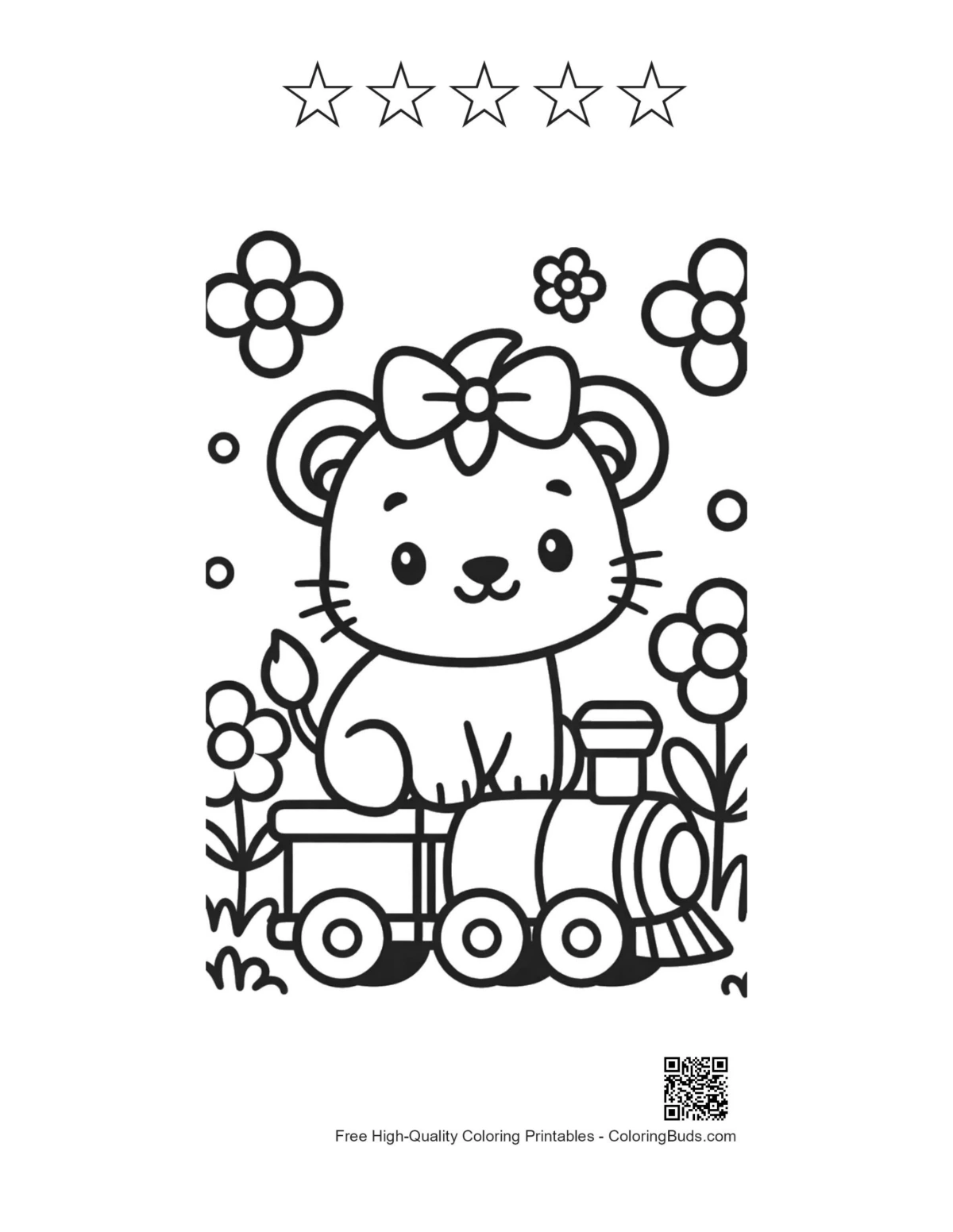 Playful lioness toy train printable with 5 star outline