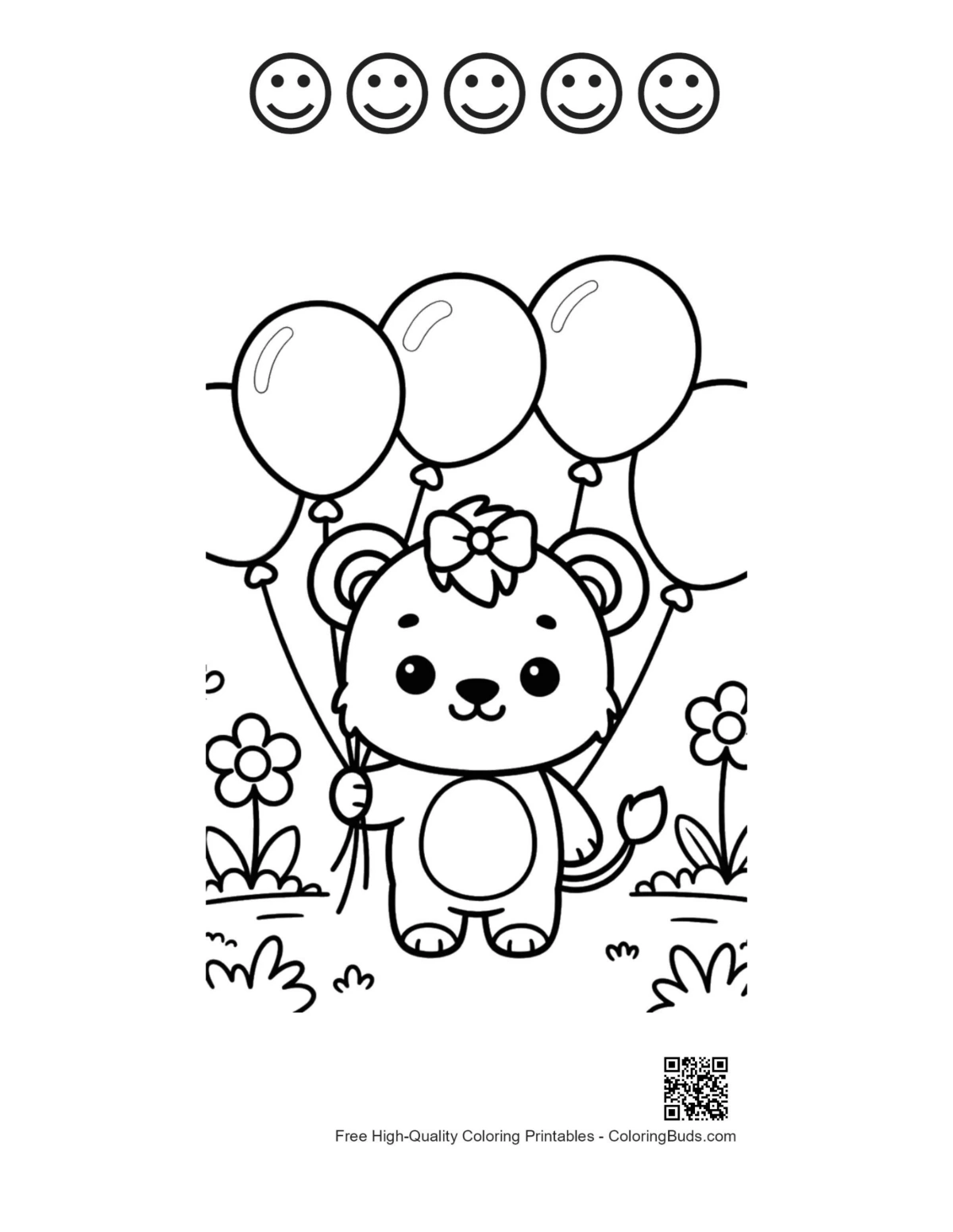 Cute lioness with happy faces and balloon outlines