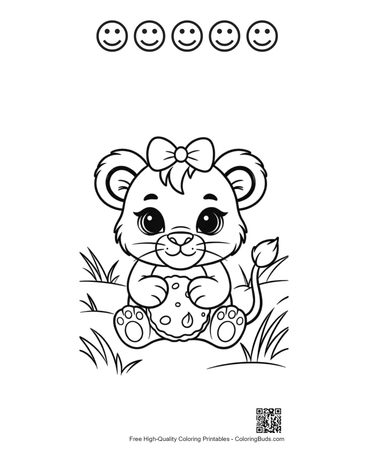Lioness cub cookie with happy faces printable