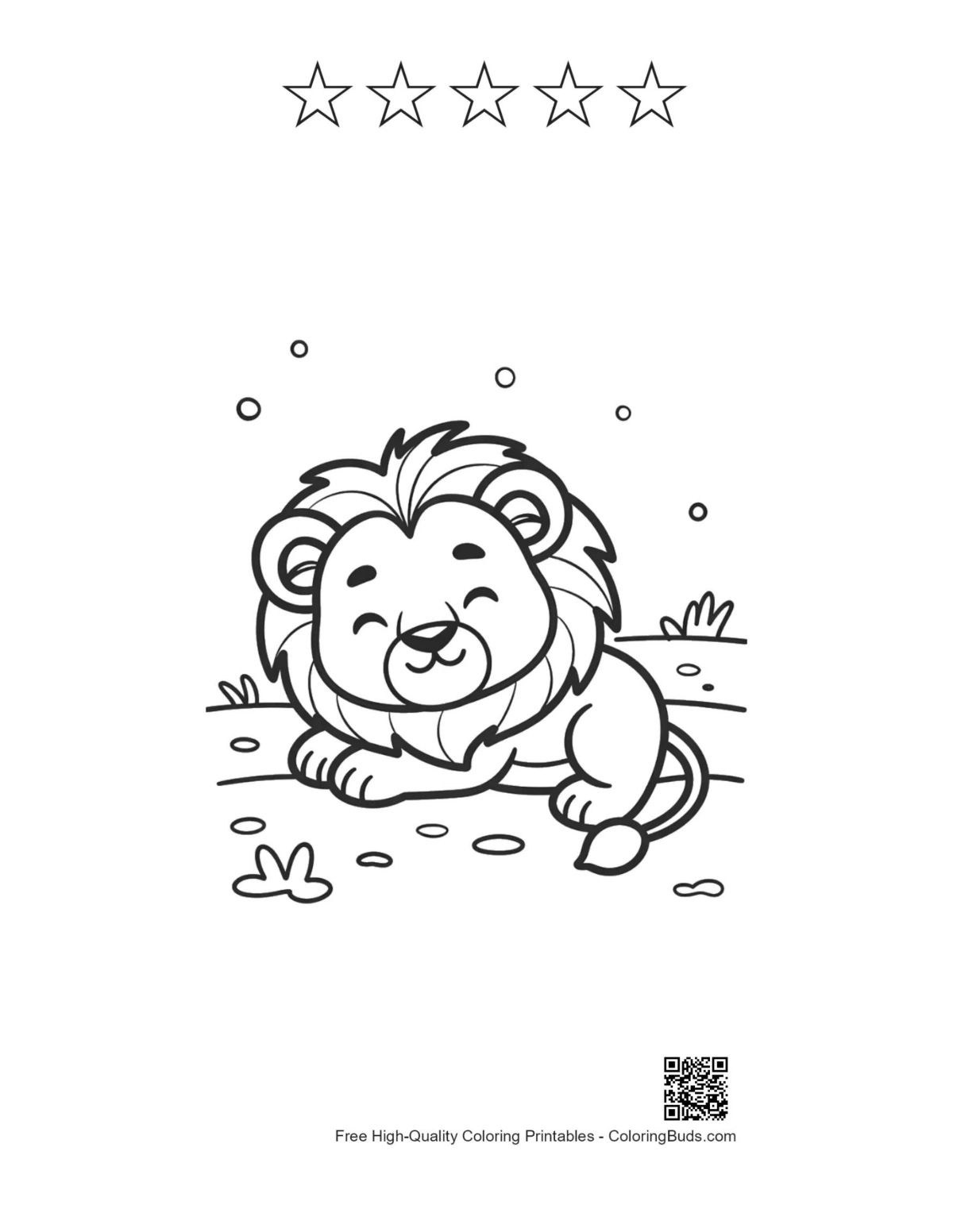Lion cub printable with 5 star outlines