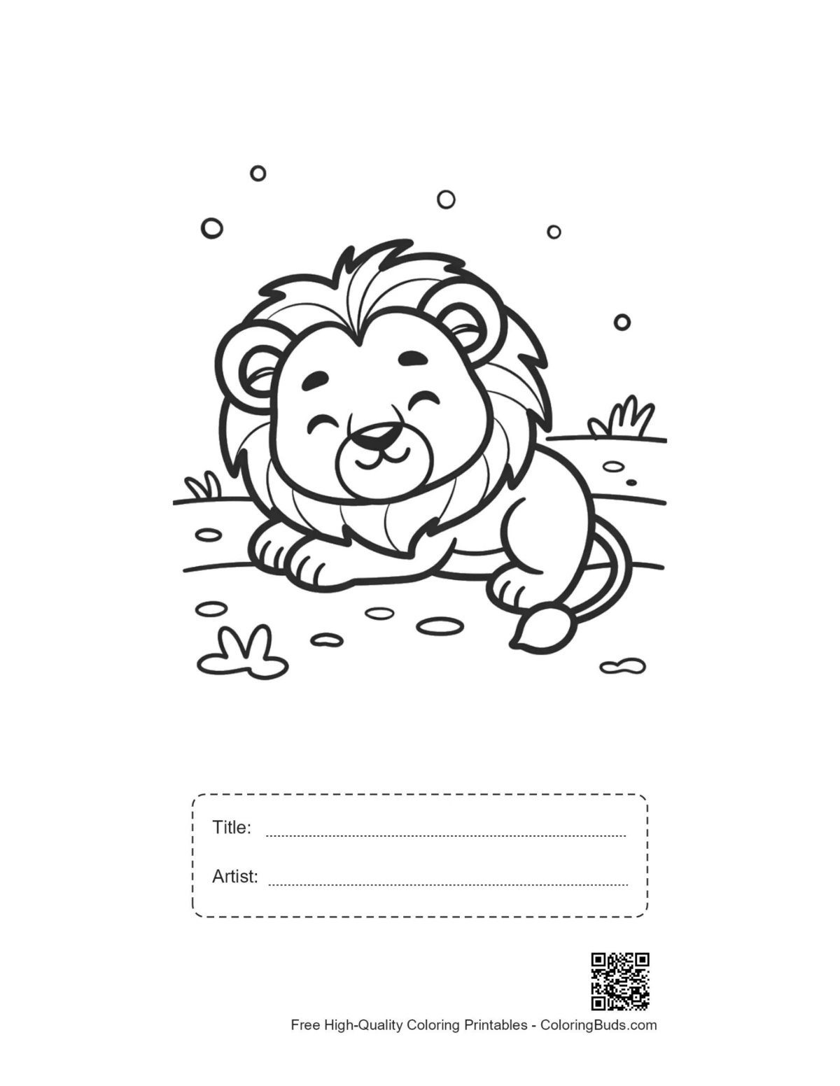 Lion cub printable with title and artist box