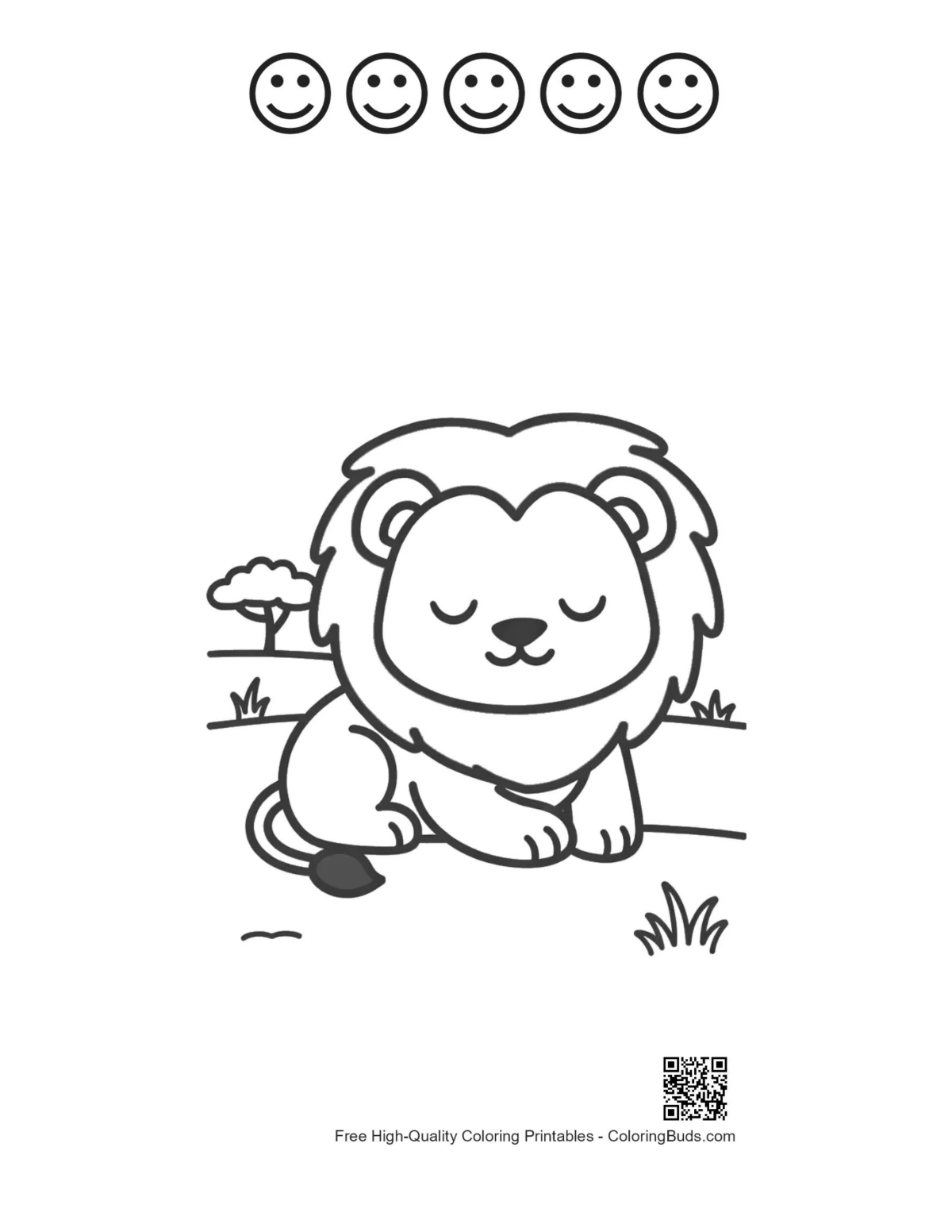Lion cub sheet with 5 happy face outlines printable
