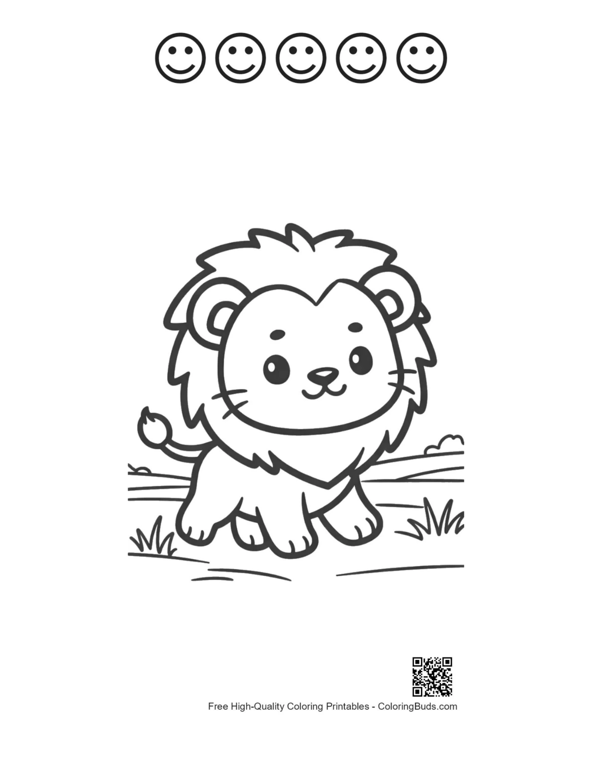 Lion cub printable with 5 happy faces