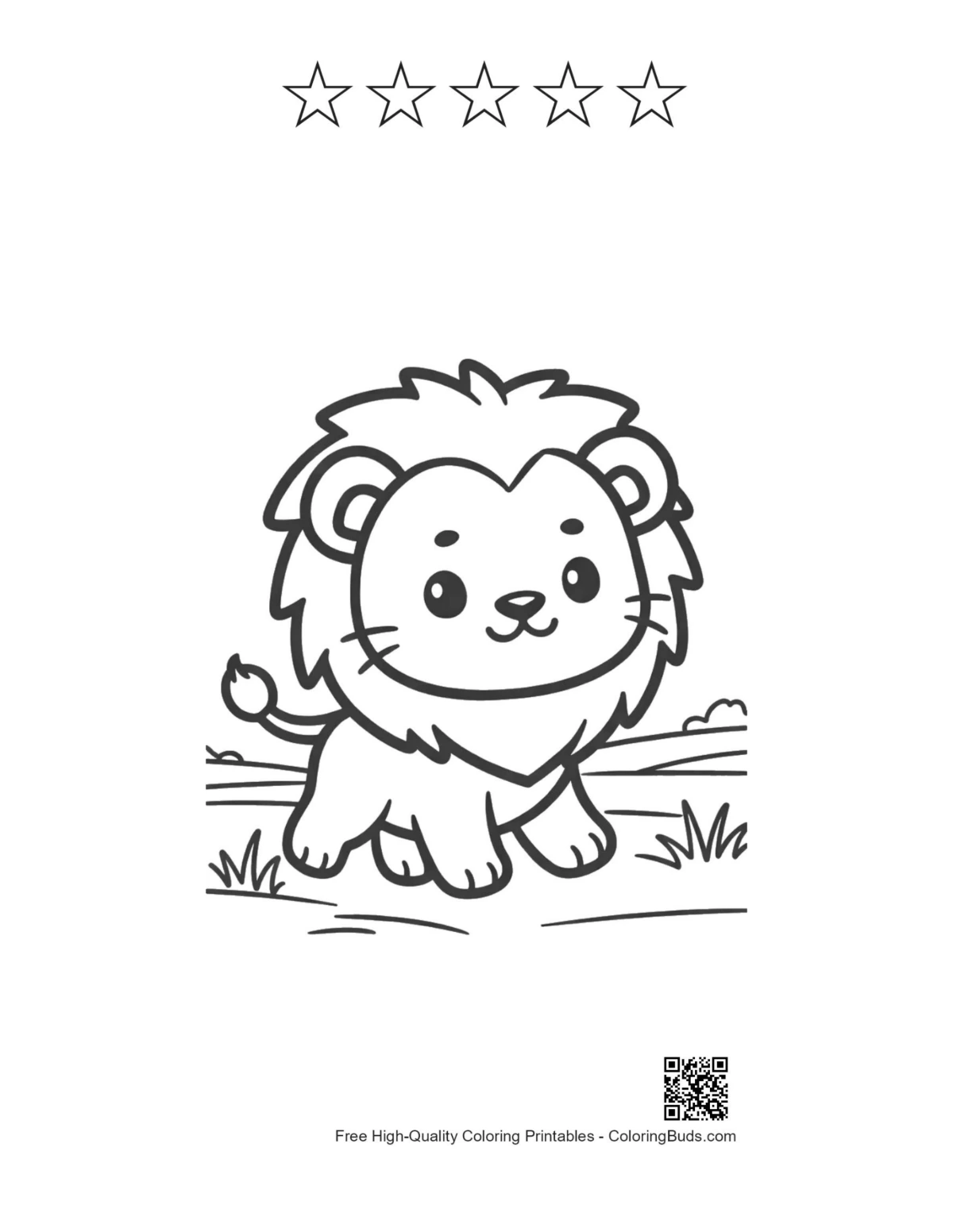 Smiling lion cub with 5 star outlines printable